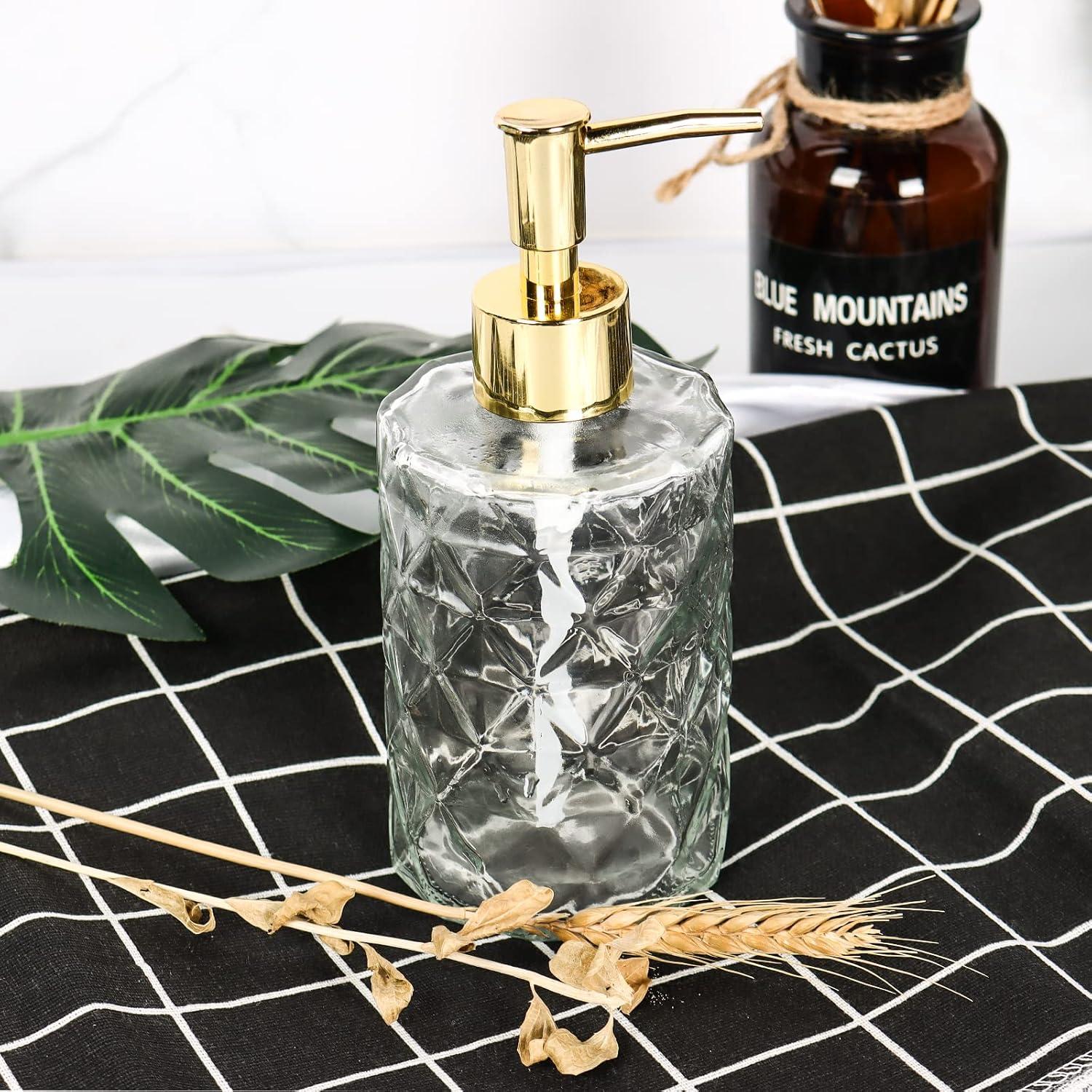 Dispensador de Jabón de Vidrio E-Greetshopping 330ml con Bomba Dorada