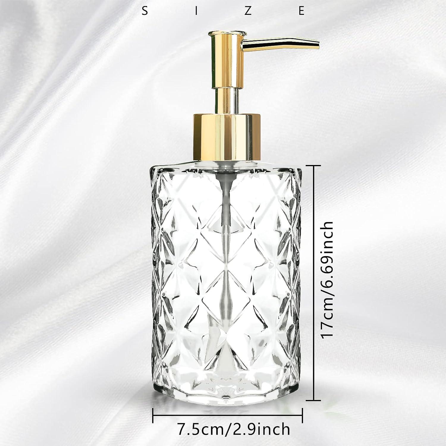 Dispensador de Jabón de Vidrio E-Greetshopping 330ml con Bomba Dorada