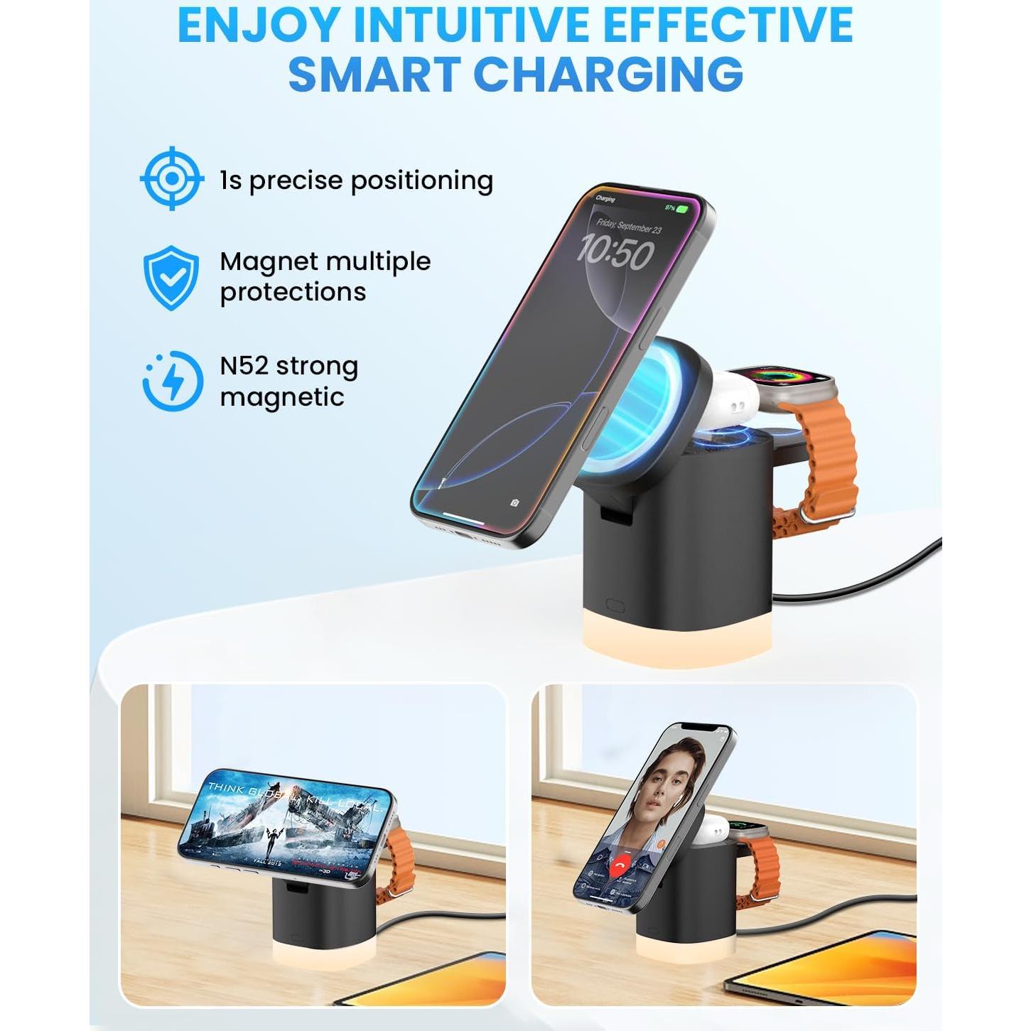 Cargador Inalámbrico 3 en 1 JoyGeek MagSafe para iPhone 12-16