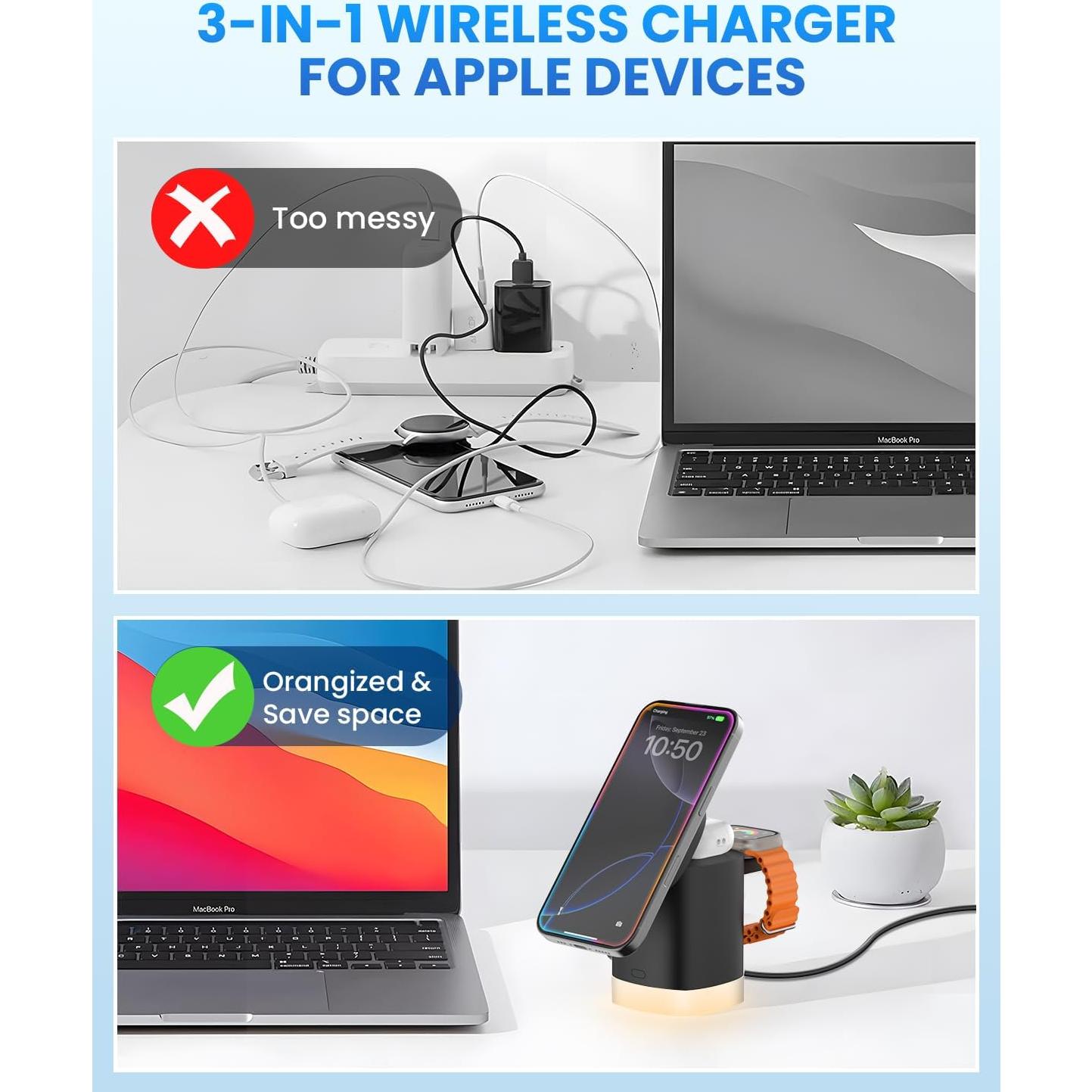 Cargador Inalámbrico 3 en 1 JoyGeek MagSafe para iPhone 12-16