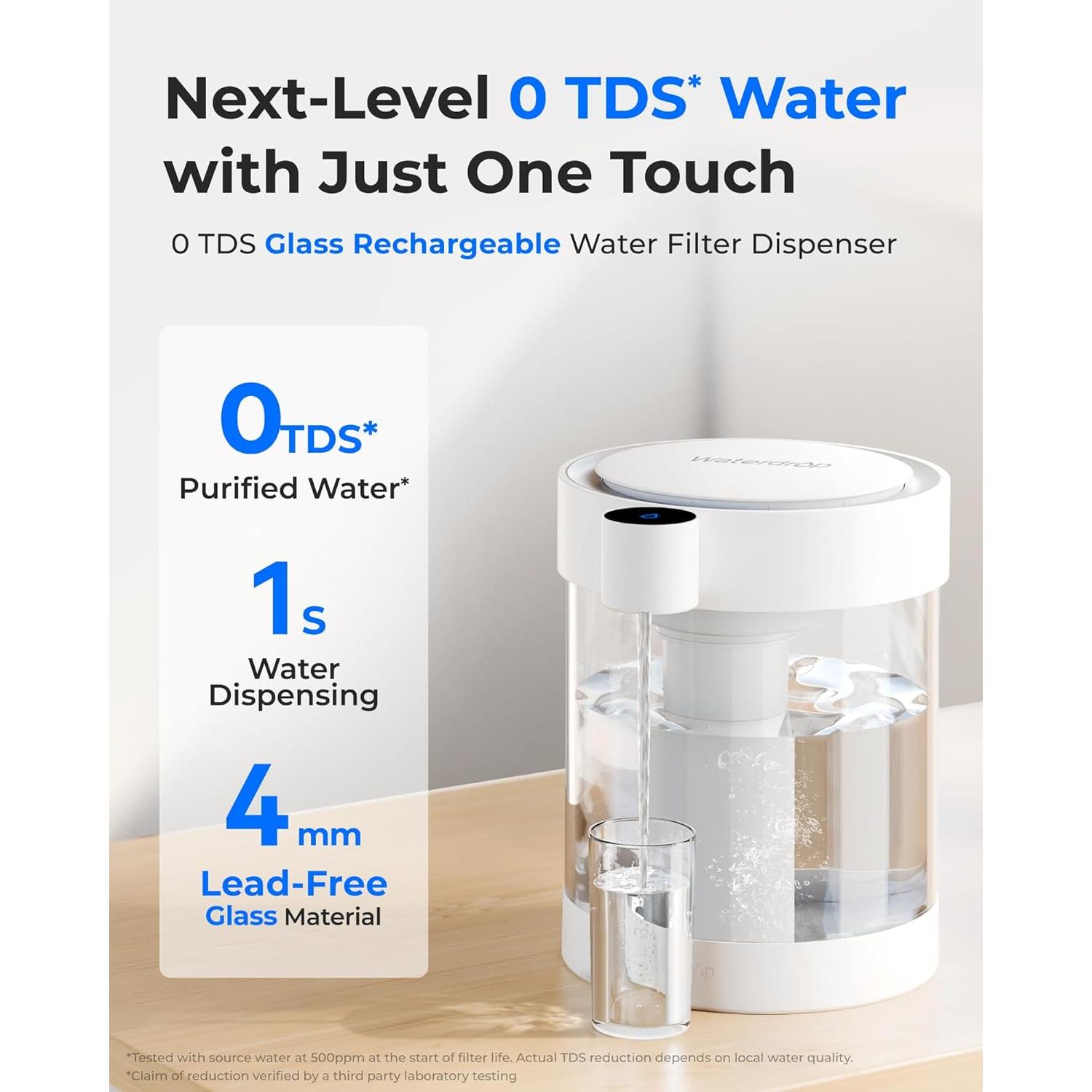 Dispensador de Agua Eléctrico Waterdrop 0 TDS 22 Tazas Vidrio