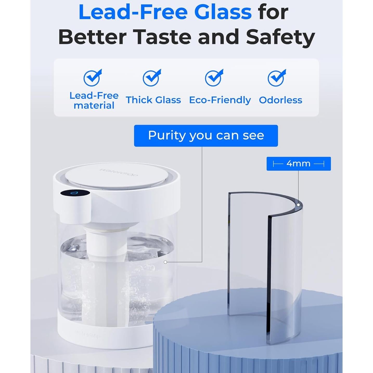 Dispensador de Agua Eléctrico Waterdrop 0 TDS 22 Tazas Vidrio