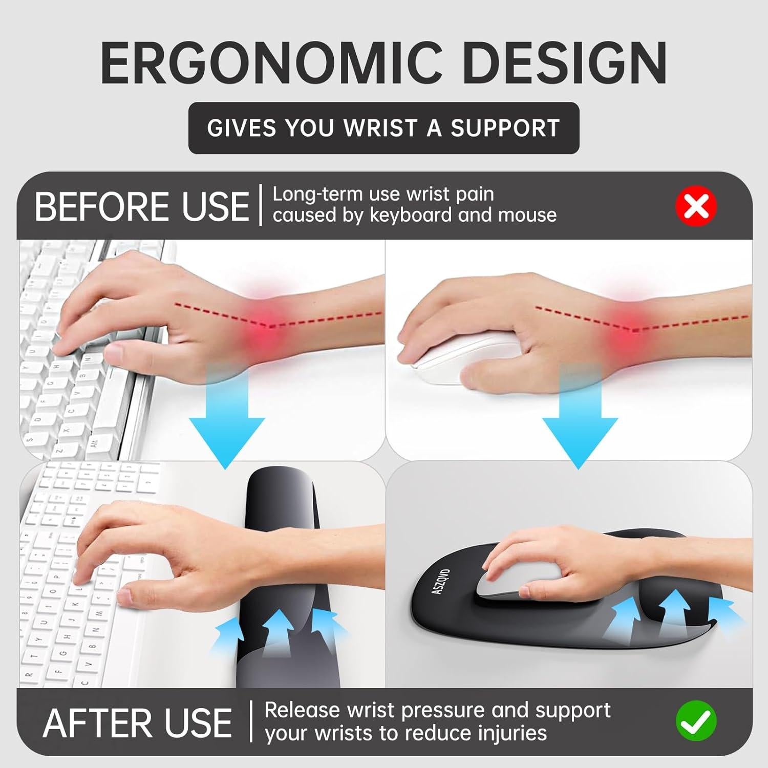 Alfombrilla de Mouse y Teclado Ergonomica Aszqvd con Reposamuñecas