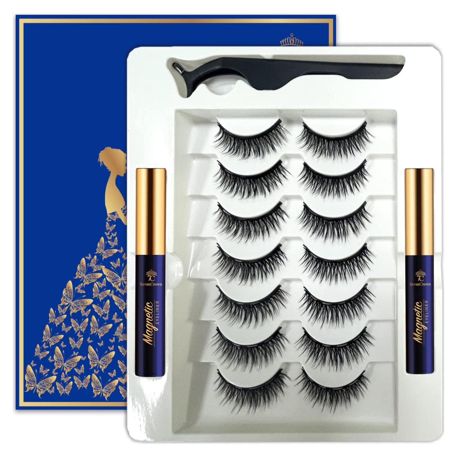 Kit de Pestañas Magnéticas 7C SevenCrown - 7 Pares 3D con Delineador
