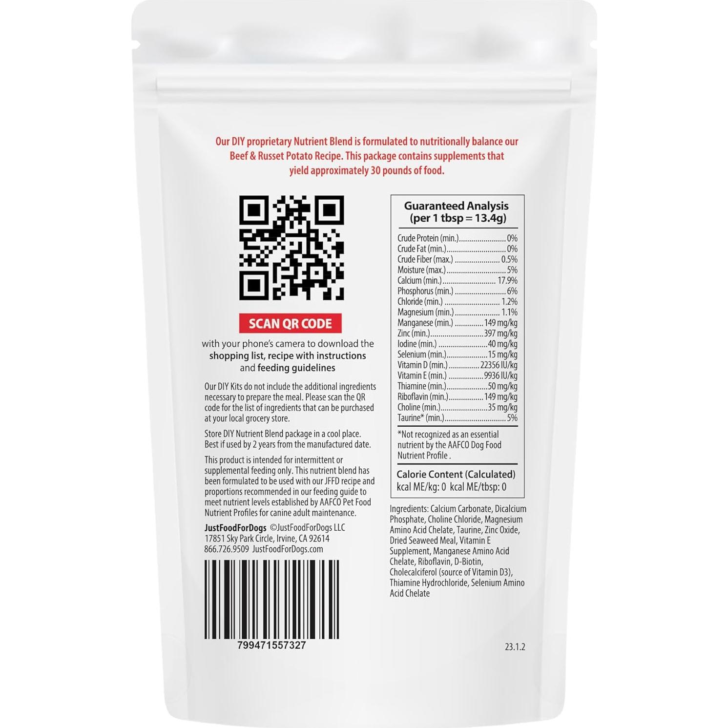 Mezcla de Nutrientes DIY JustFoodForDogs Carne de Res 129g