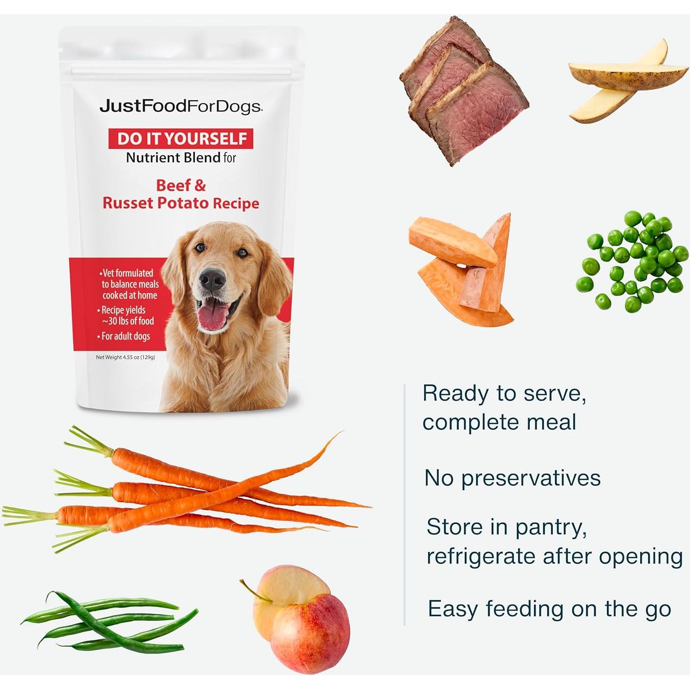 Mezcla de Nutrientes DIY JustFoodForDogs Carne de Res 129g