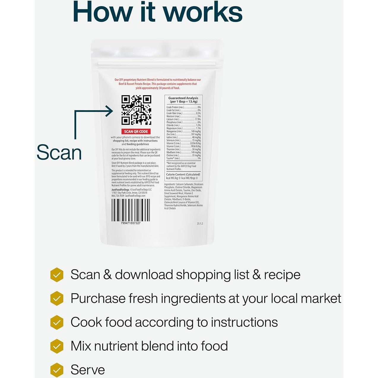 Mezcla de Nutrientes DIY JustFoodForDogs Carne de Res 129g