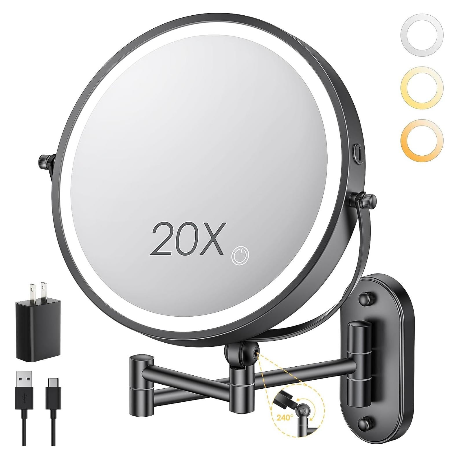 Espejo de Maquillaje Iluminado ZLOKLA 22.86 cm Doble Cara 1X/20X