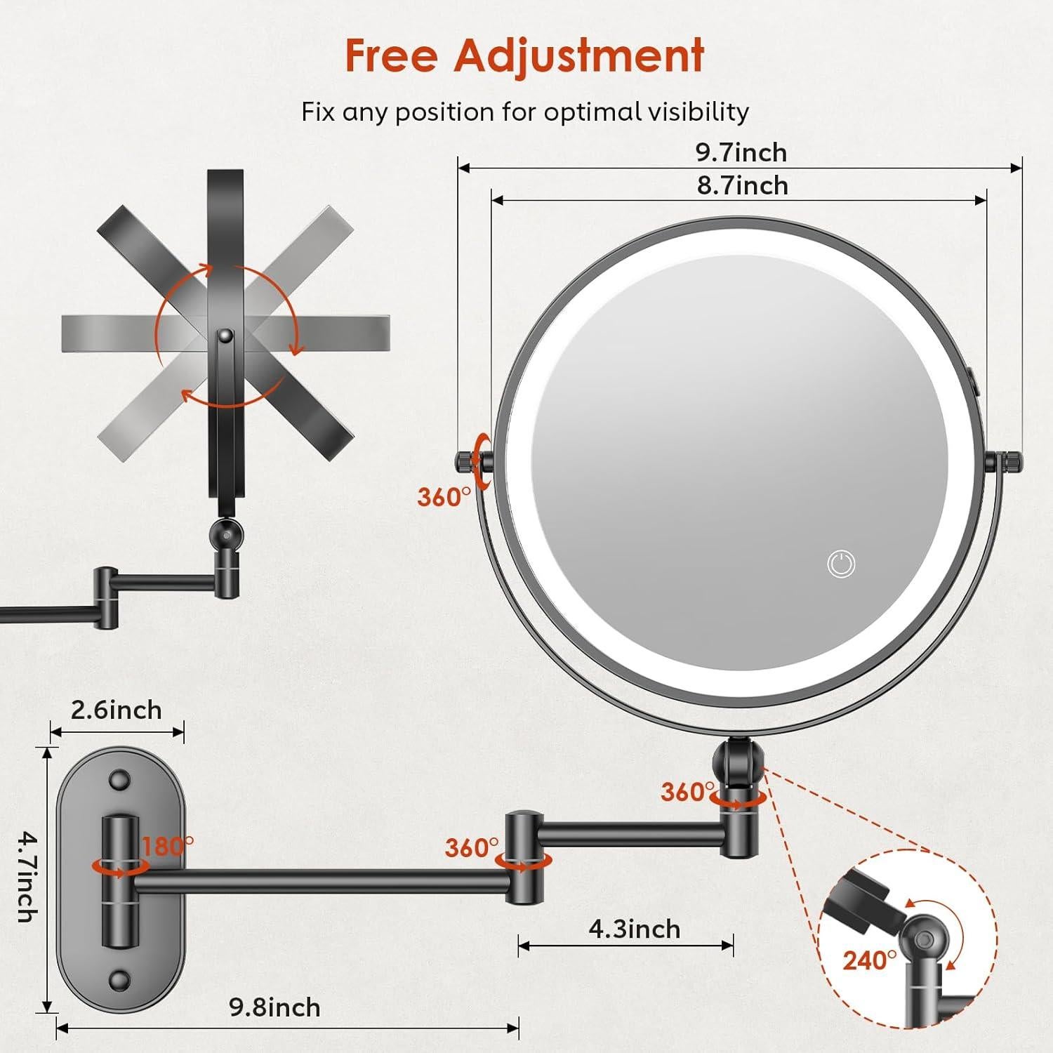 Espejo de Maquillaje Iluminado ZLOKLA 22.86 cm Doble Cara 1X/20X