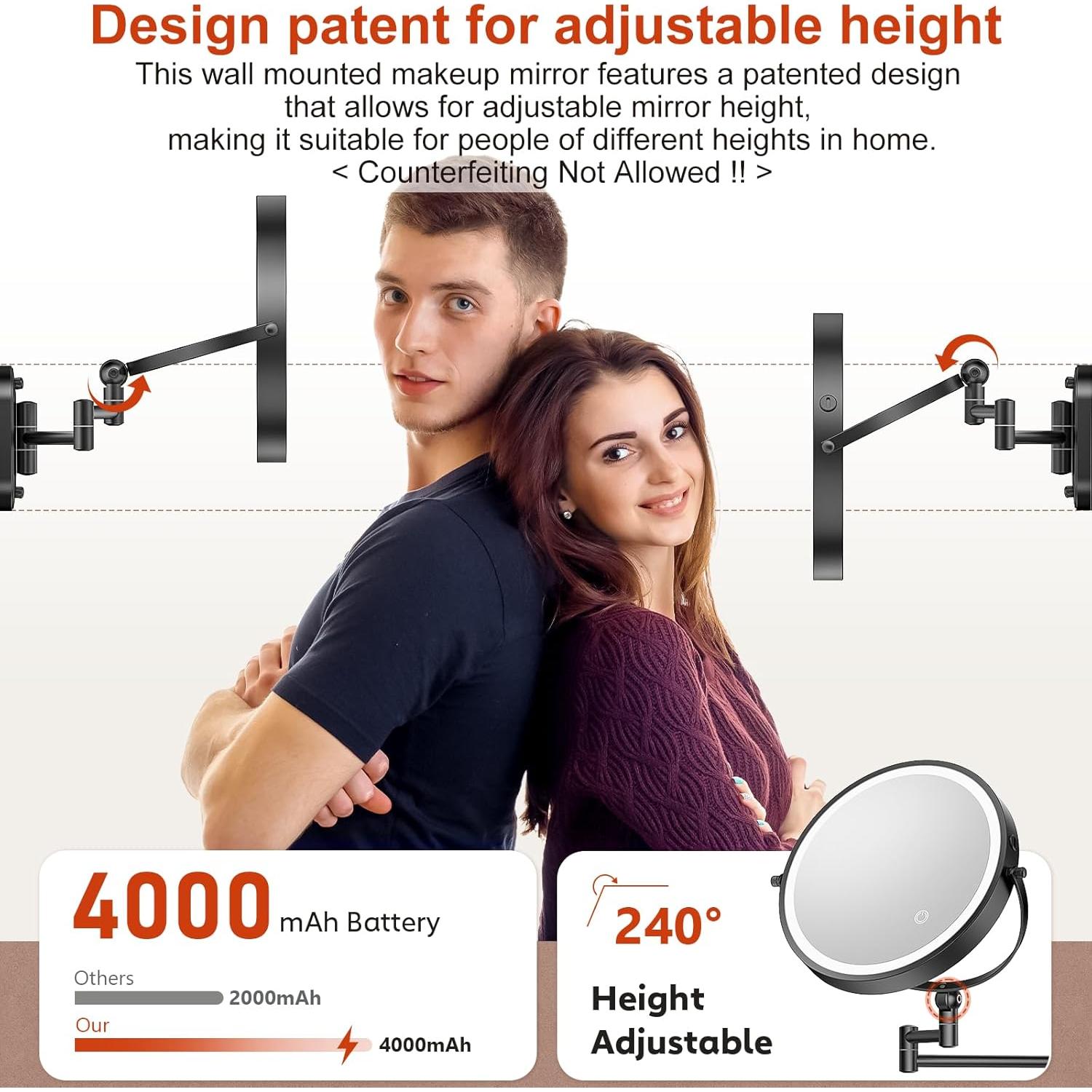 Espejo de Maquillaje Iluminado ZLOKLA 22.86 cm Doble Cara 1X/20X