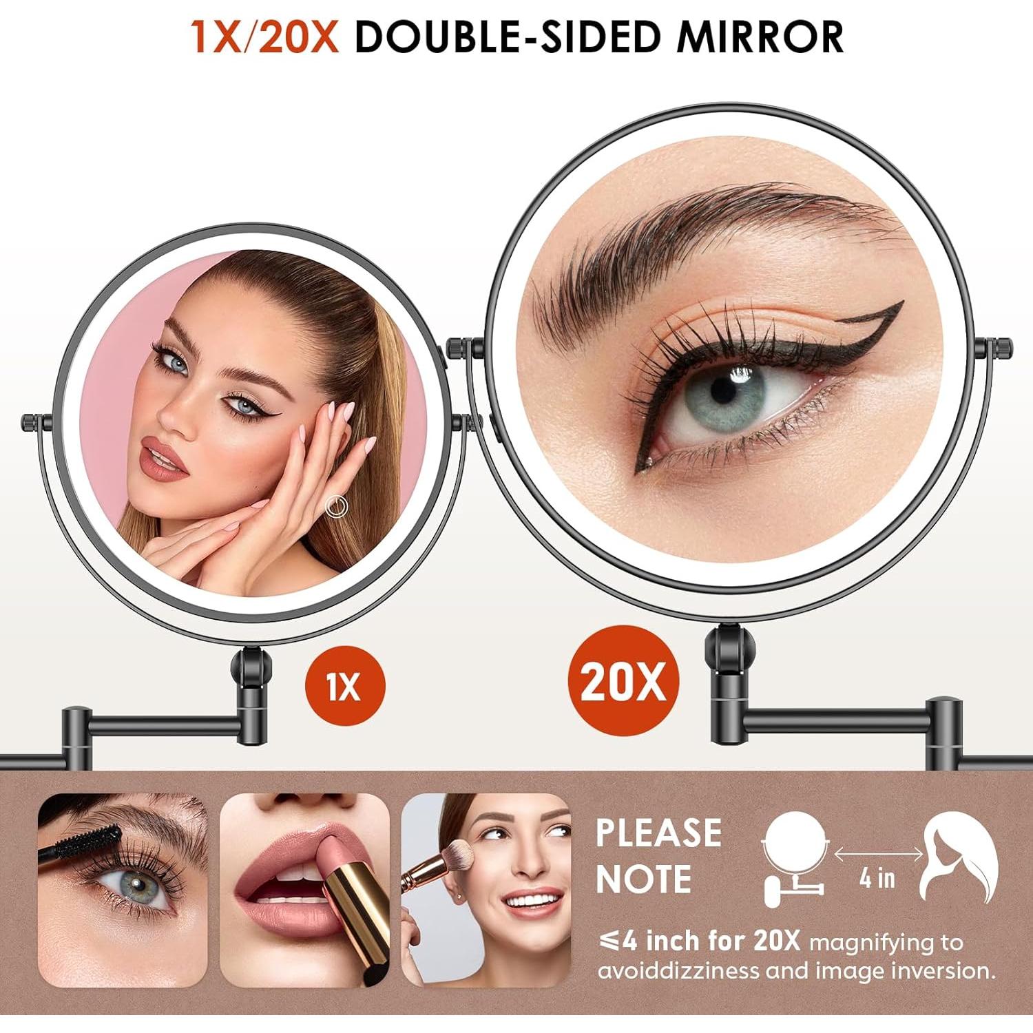 Espejo de Maquillaje Iluminado ZLOKLA 22.86 cm Doble Cara 1X/20X