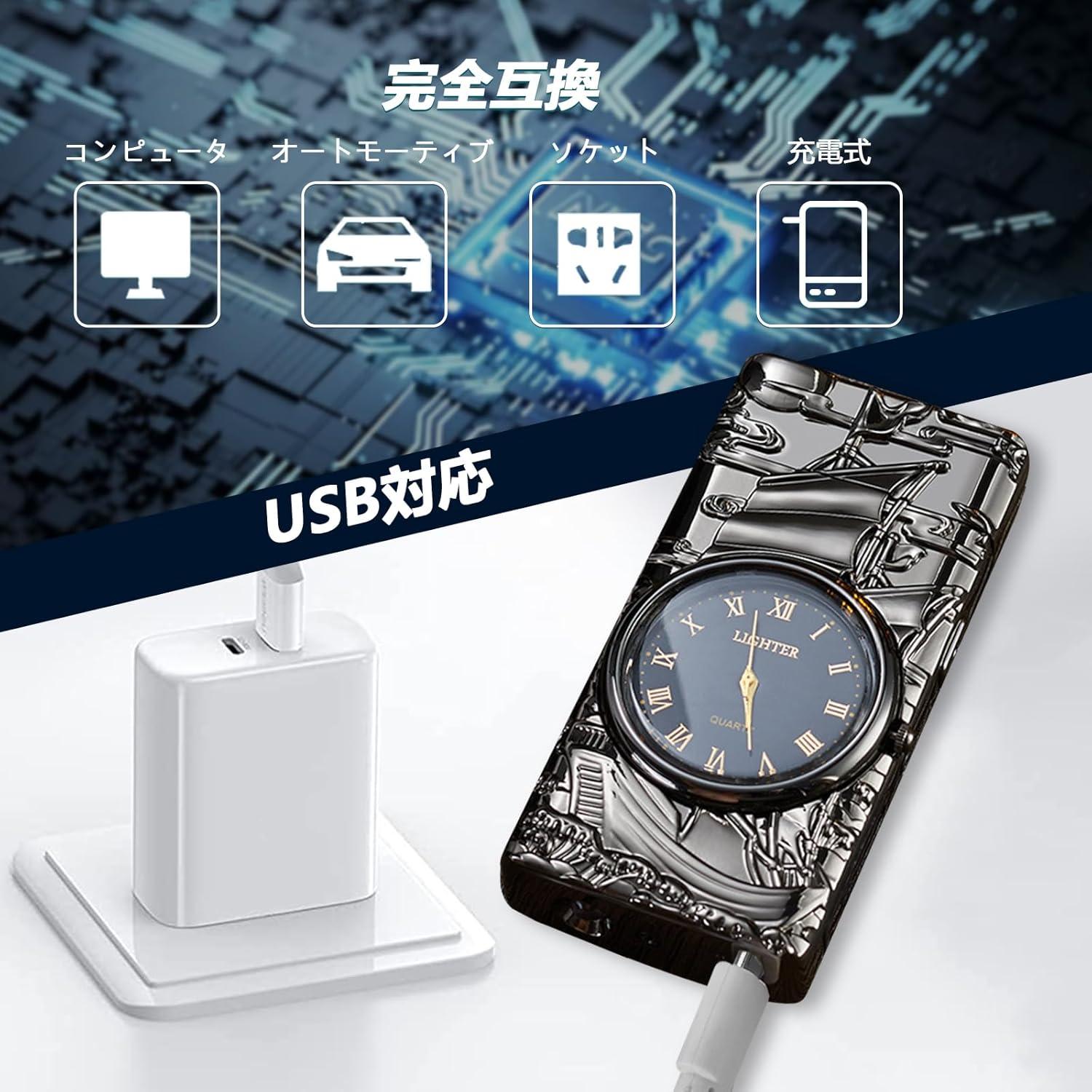 Encendedor eléctrico recargable YOZWOO con reloj y LED - Negro