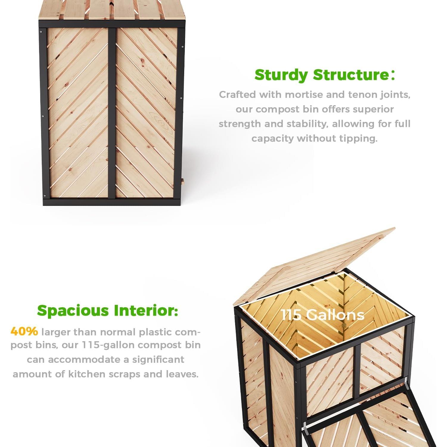 Compostador de Madera SOCOME 115 Galones con Puerta Deslizante