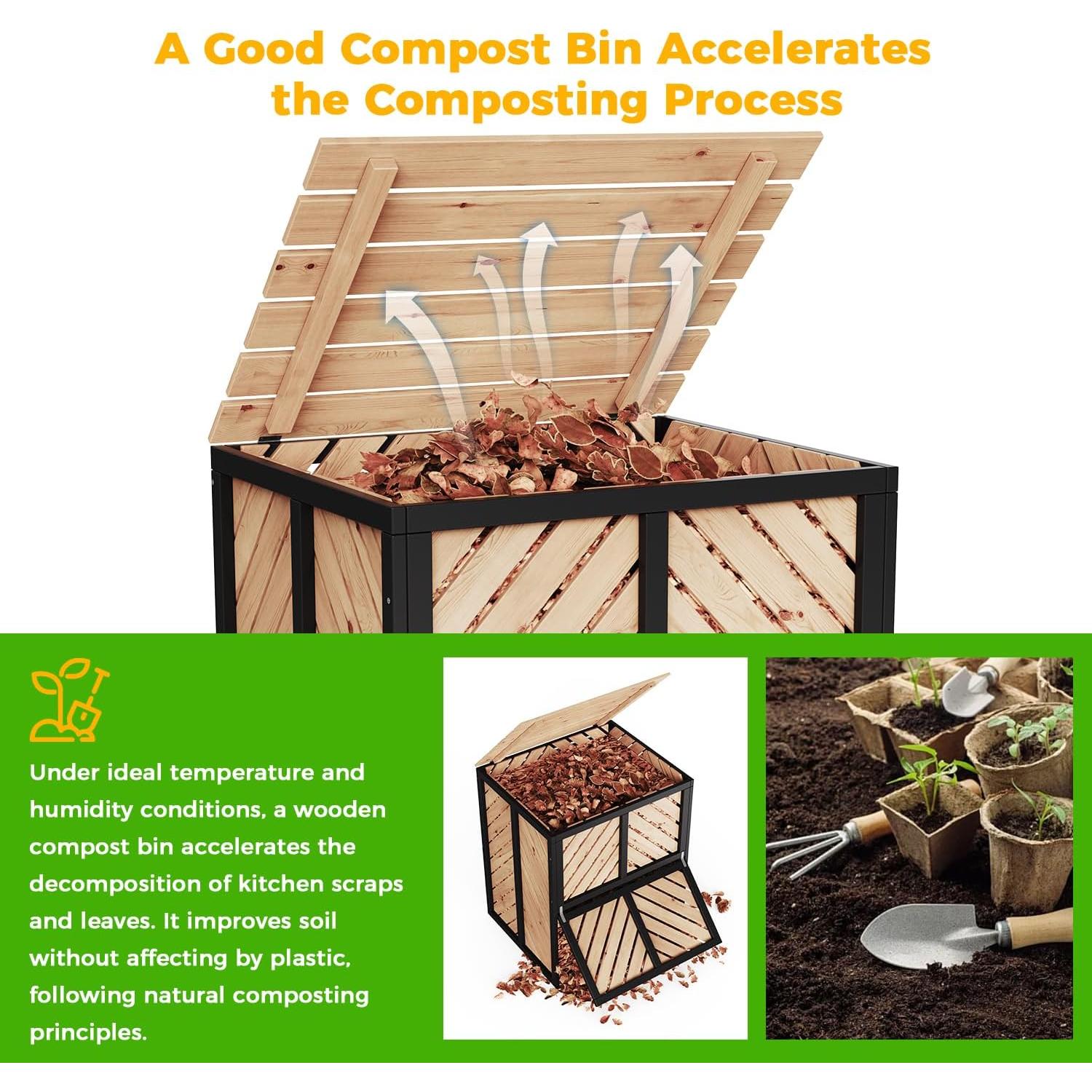 Compostador de Madera SOCOME 115 Galones con Puerta Deslizante