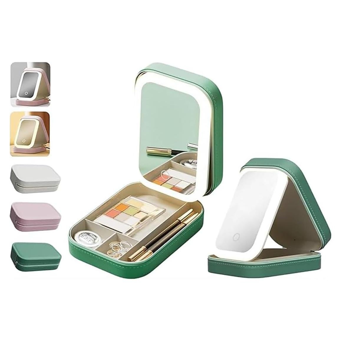 Estuche de Maquillaje LED YUANHAILI Verde con Espejo Ajustable