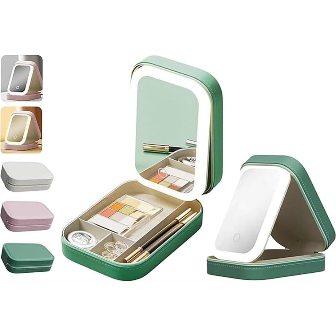 Estuche de Maquillaje LED YUANHAILI Verde con Espejo Ajustable