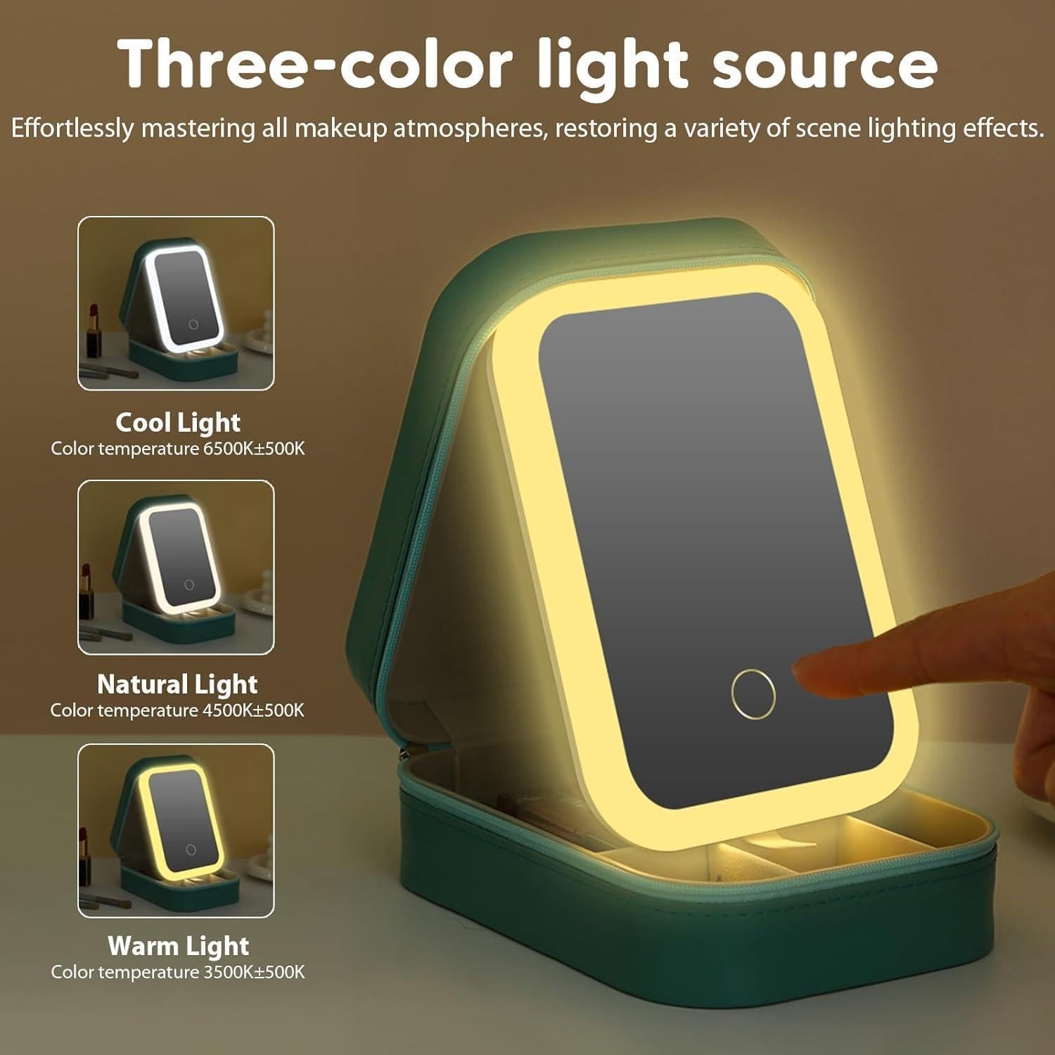 Estuche de Maquillaje LED YUANHAILI Verde con Espejo Ajustable