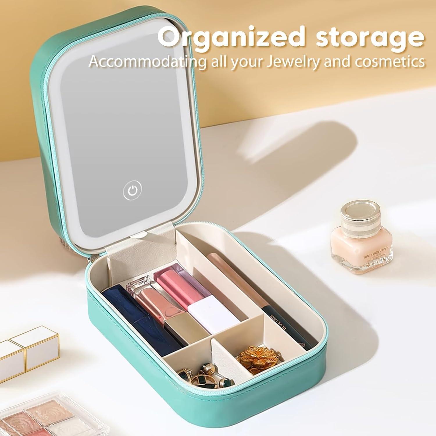 Estuche de Maquillaje LED YUANHAILI Verde con Espejo Ajustable