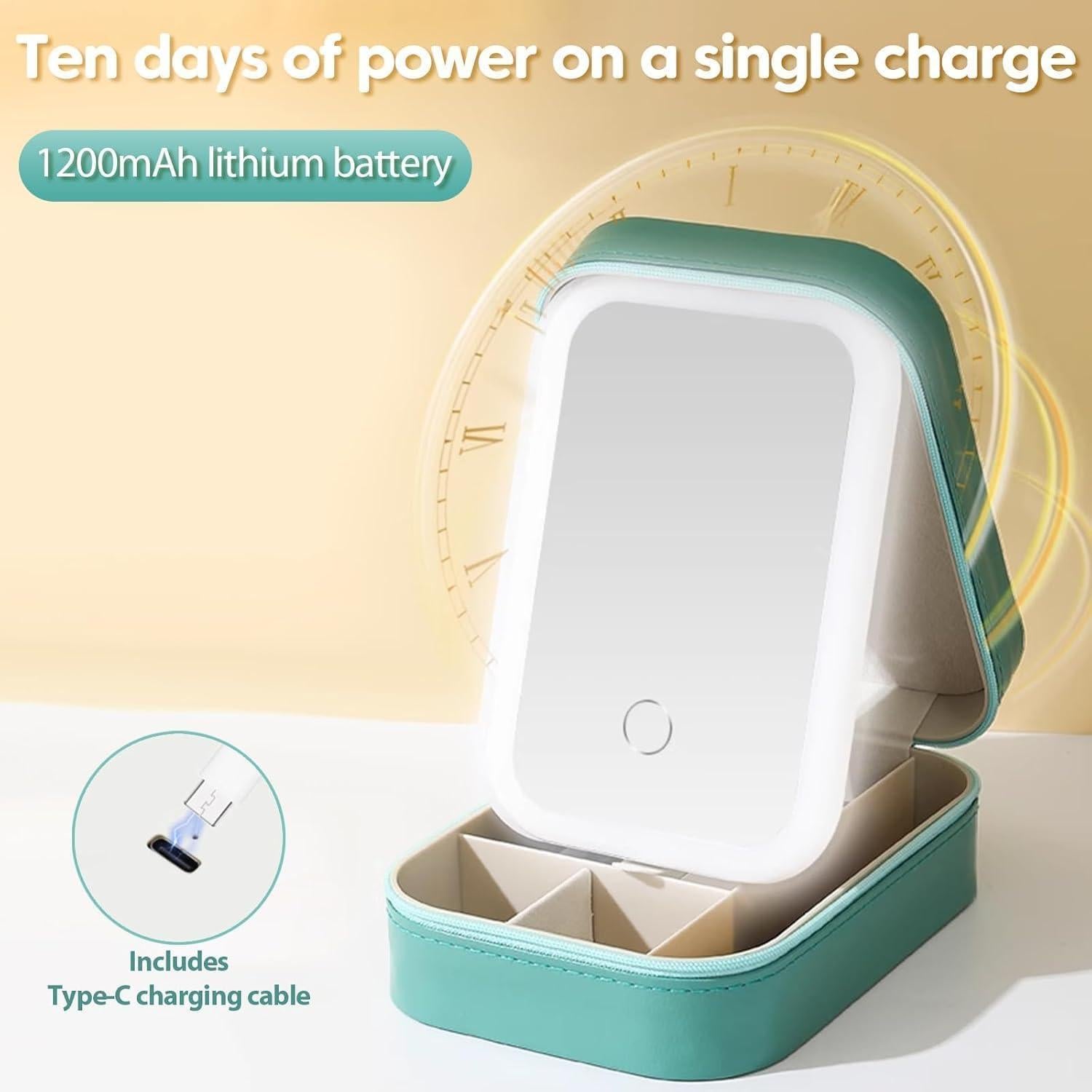 Estuche de Maquillaje LED YUANHAILI Verde con Espejo Ajustable