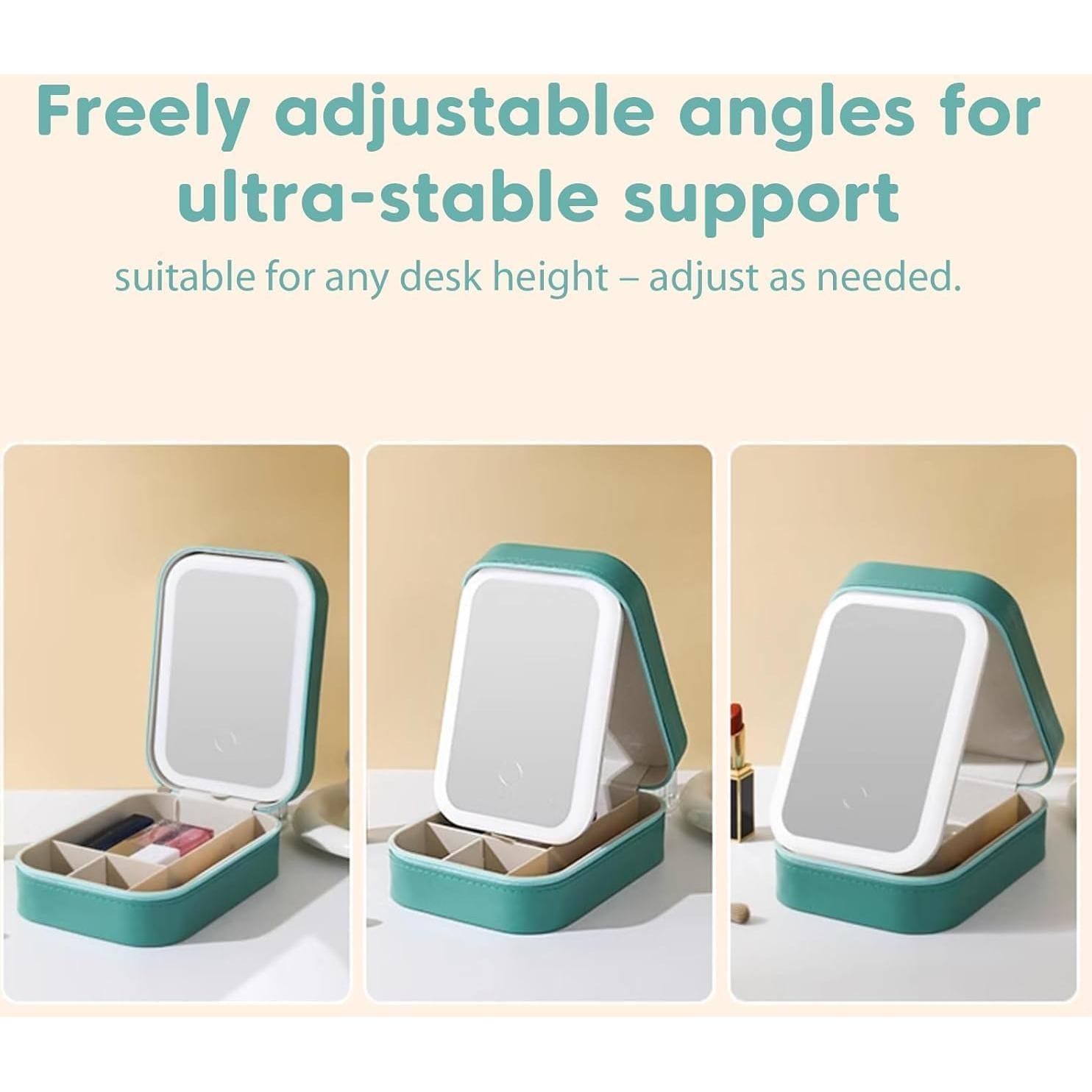 Estuche de Maquillaje LED YUANHAILI Verde con Espejo Ajustable