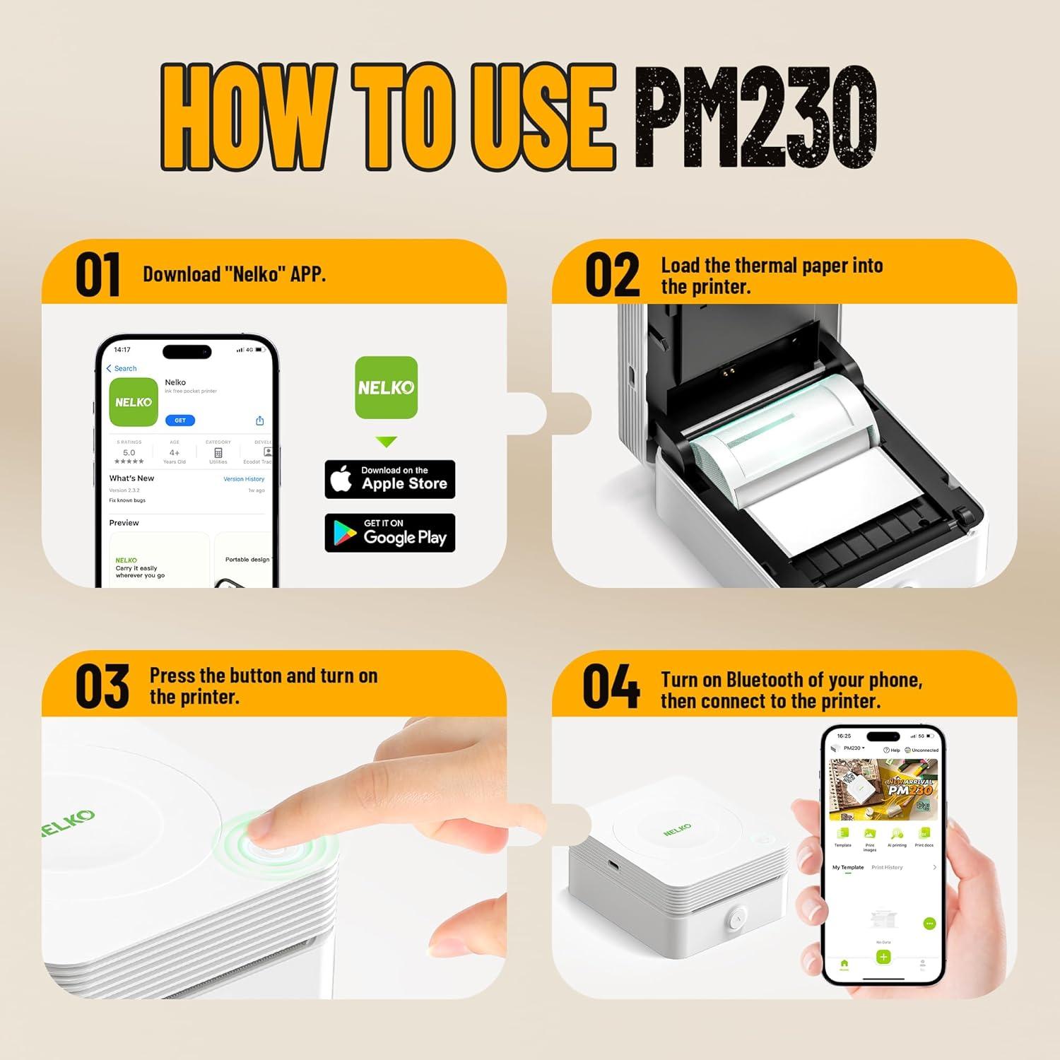 Impresora de Etiquetas Nelko PM230 Mini Bluetooth 54mm