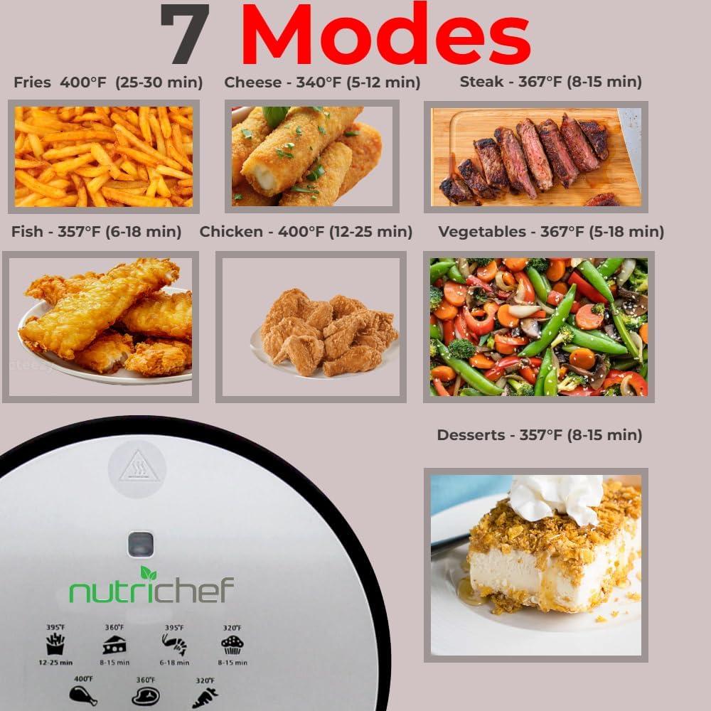 Freidora de Aire NutriChef 2 Cuartos 1000W Antiadherente Negra