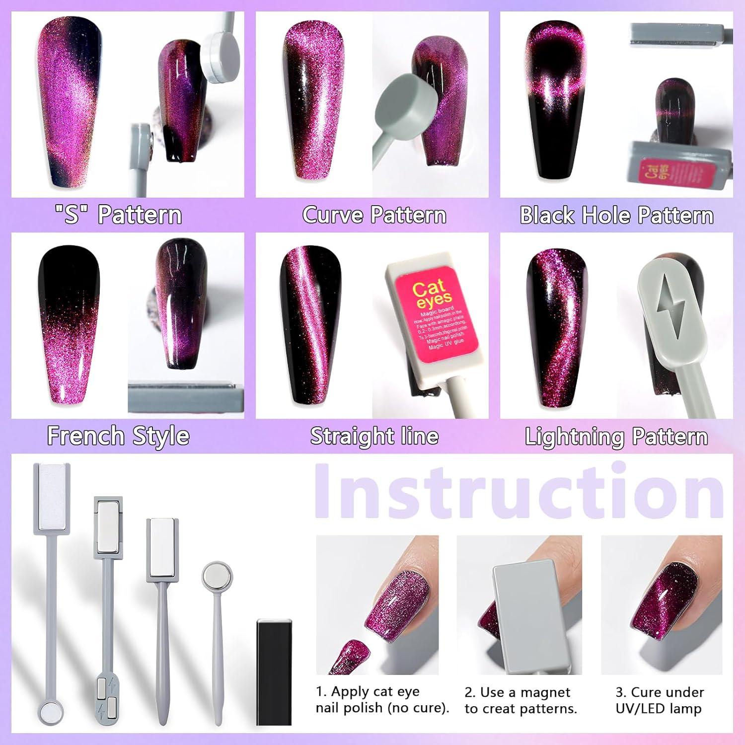 Juego de 12 Imágenes para Uñas Laza - Imán Ojo de Gato