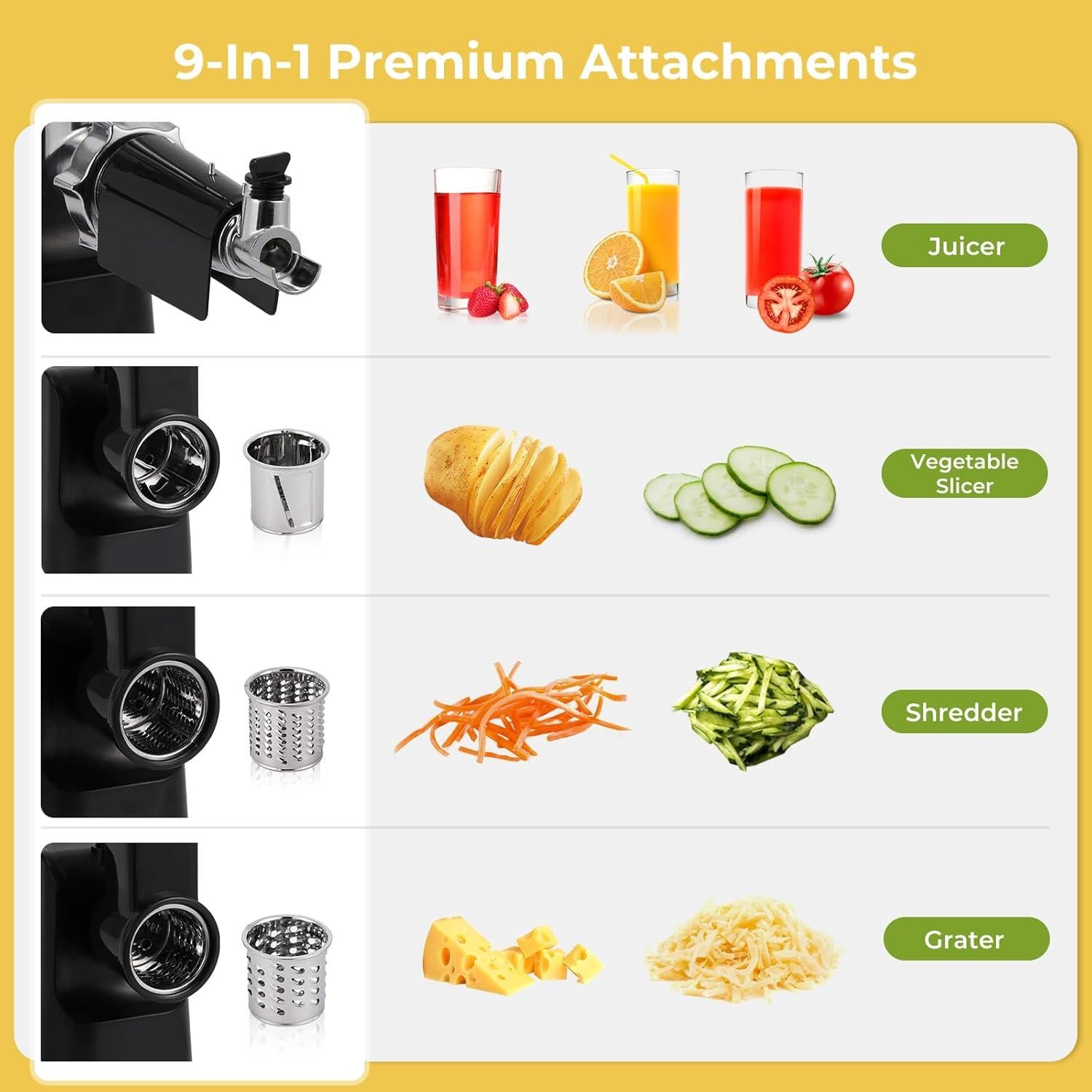 Picadora de Carne Eléctrica Flyseago 1700W 9-en-1 con Accesorios