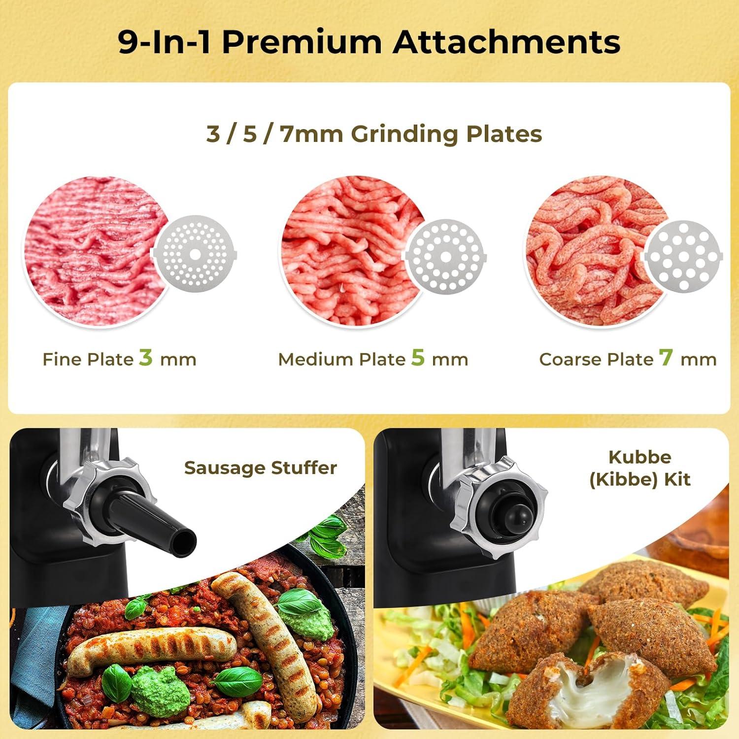 Picadora de Carne Eléctrica Flyseago 1700W 9-en-1 con Accesorios