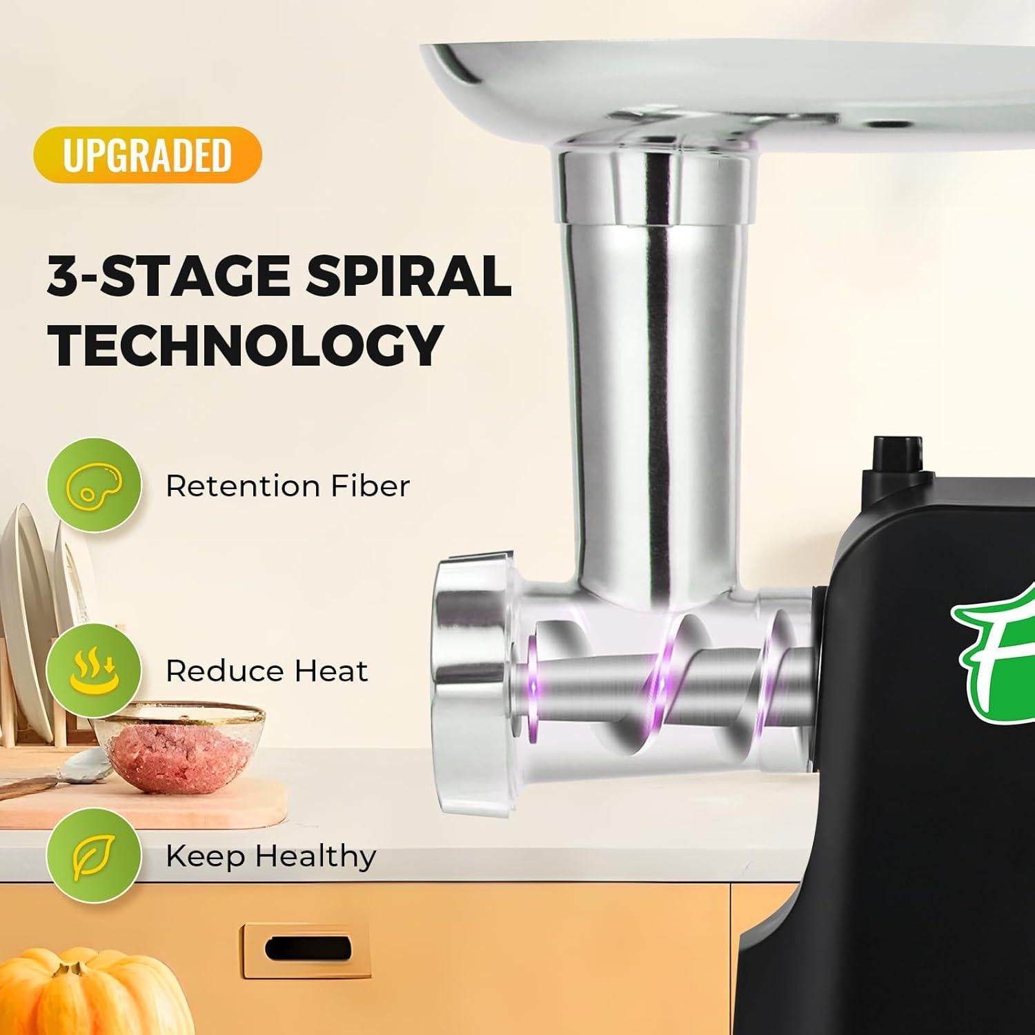 Picadora de Carne Eléctrica Flyseago 1700W 9-en-1 con Accesorios