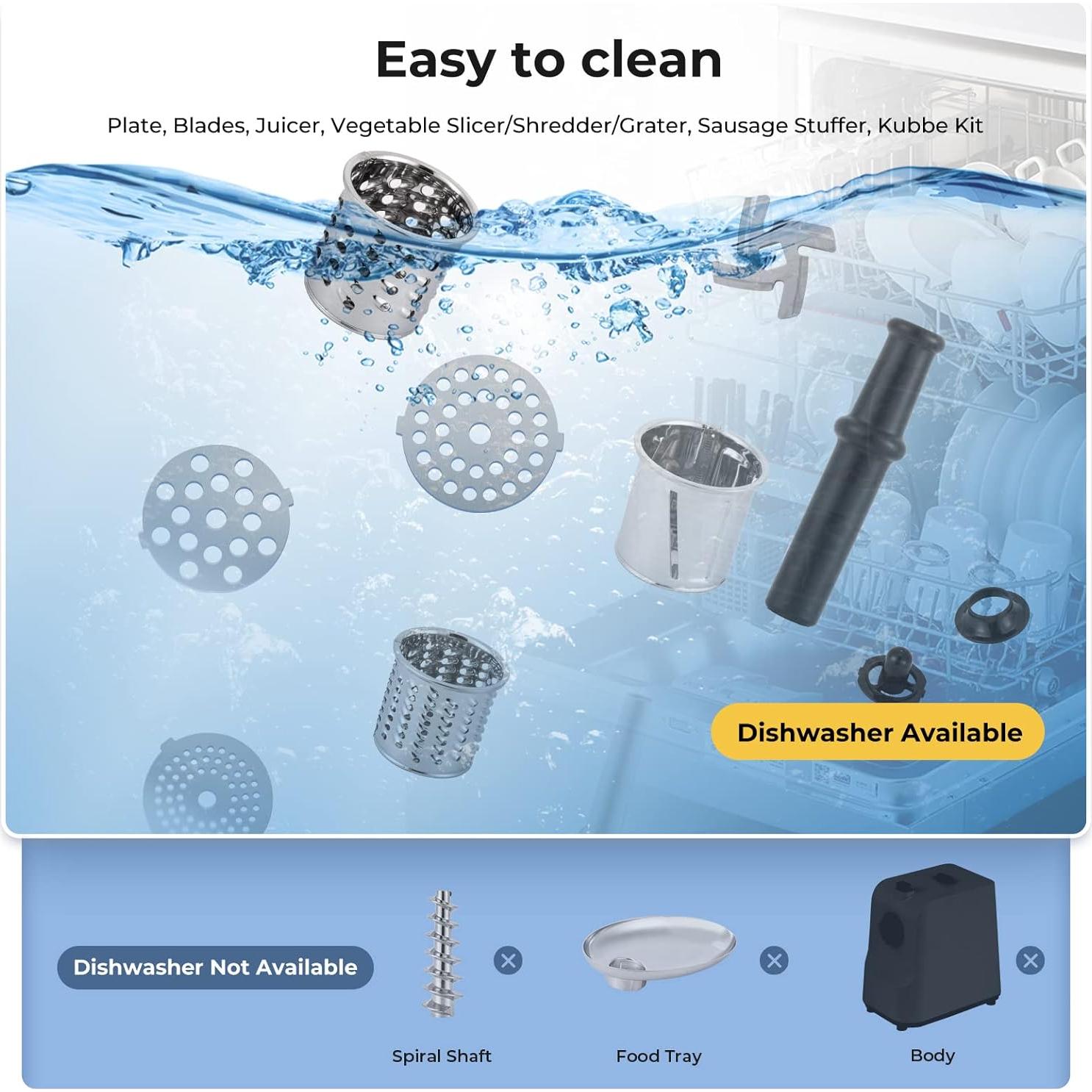 Picadora de Carne Eléctrica Flyseago 1700W 9-en-1 con Accesorios