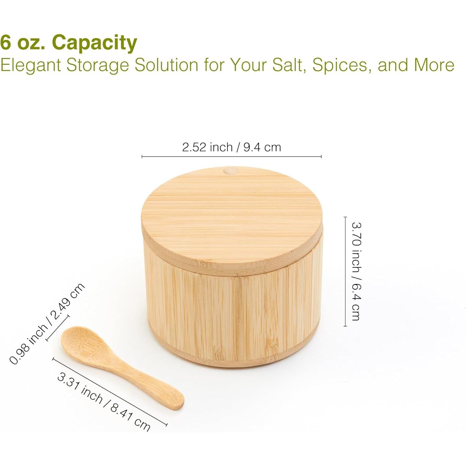 Contenedor de Sal de Bambú 170g con Tapa Magnética y Cuchara
