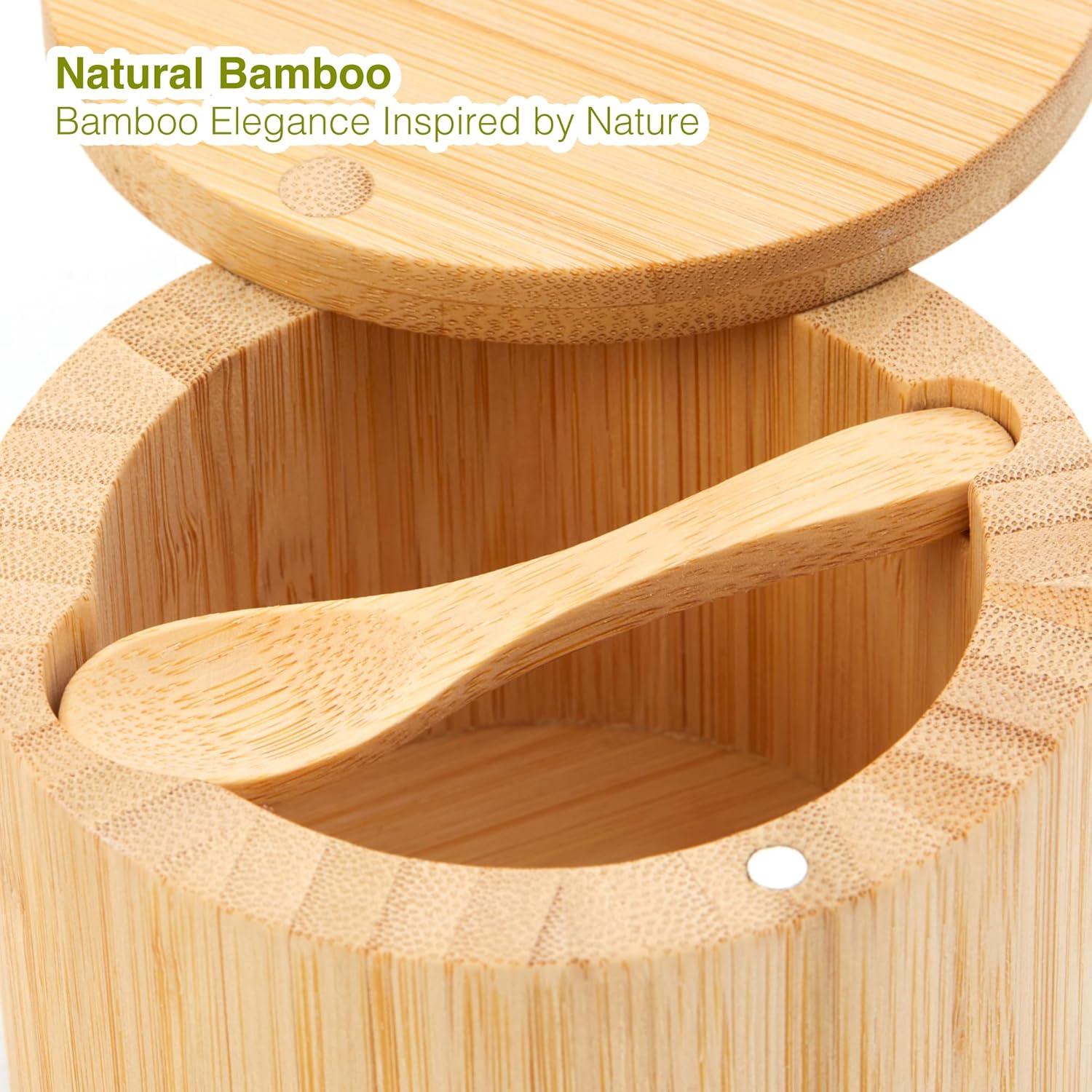 Contenedor de Sal de Bambú 170g con Tapa Magnética y Cuchara