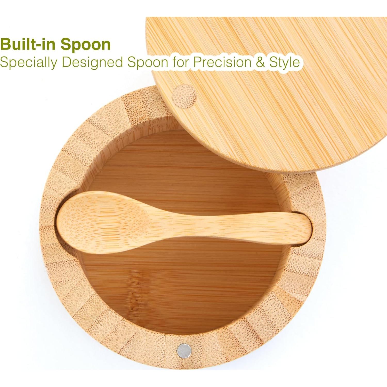 Contenedor de Sal de Bambú 170g con Tapa Magnética y Cuchara