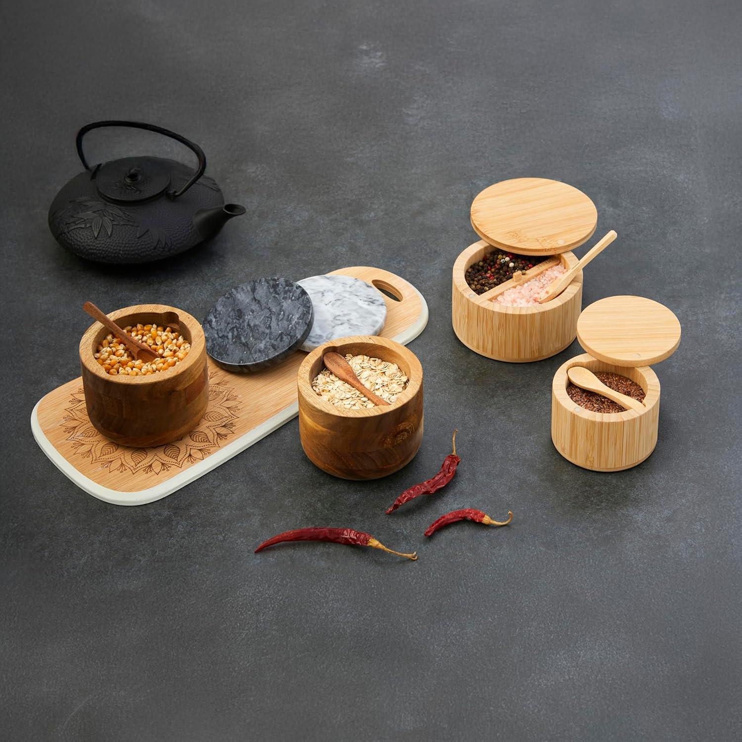 Contenedor de Sal de Bambú 170g con Tapa Magnética y Cuchara