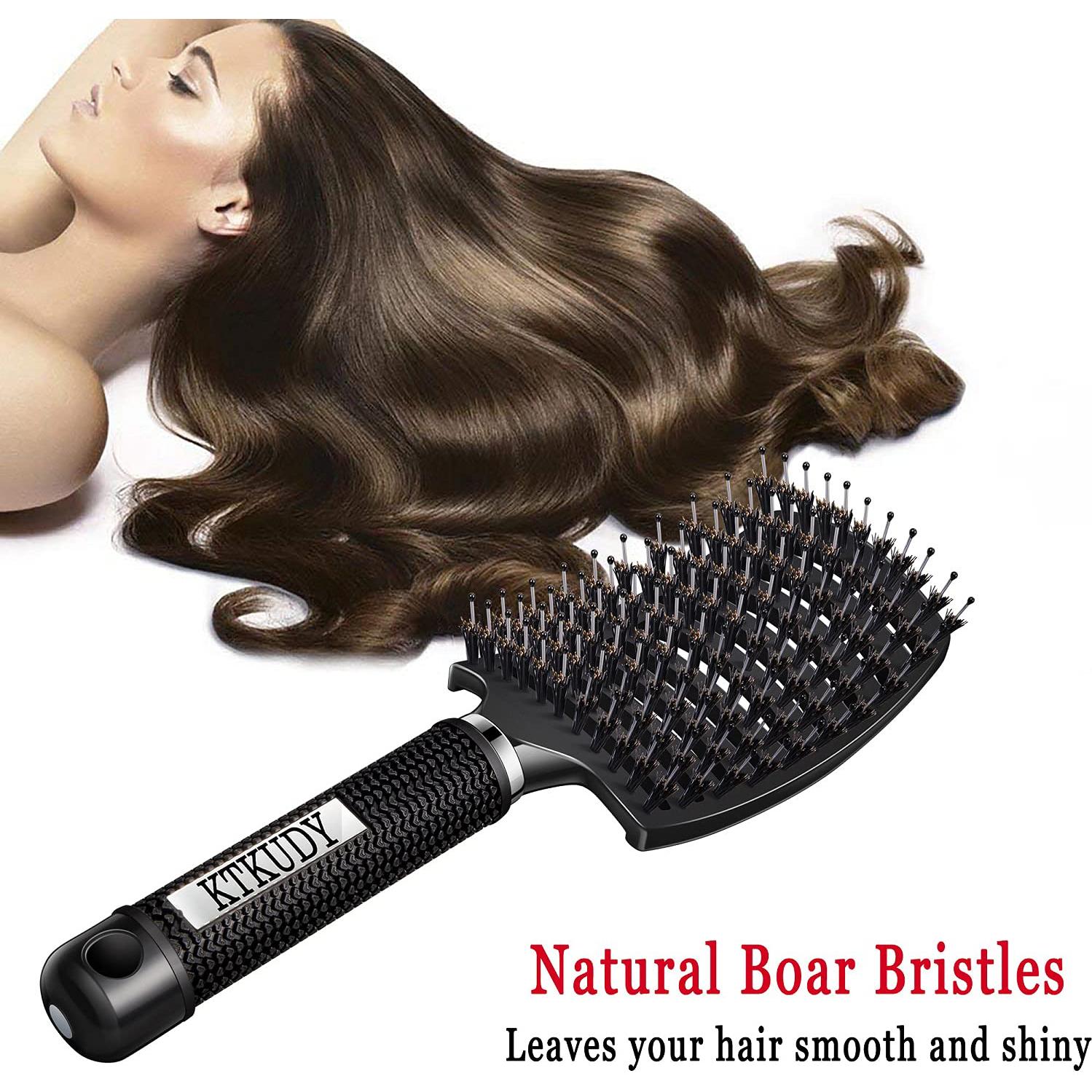 Cepillo Desenredante KTKUDY - Cerdas de Jabalí, Negro