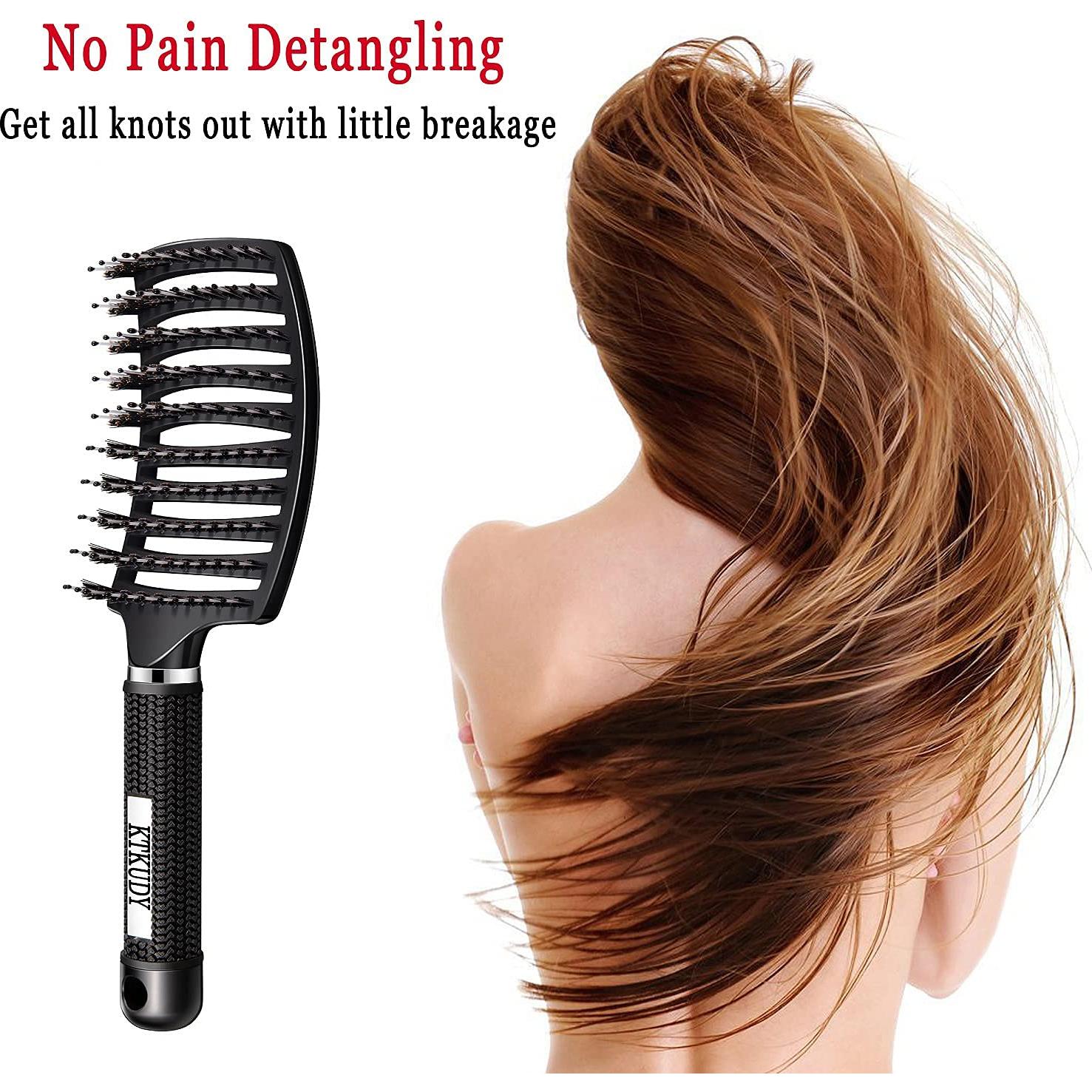 Cepillo Desenredante KTKUDY - Cerdas de Jabalí, Negro