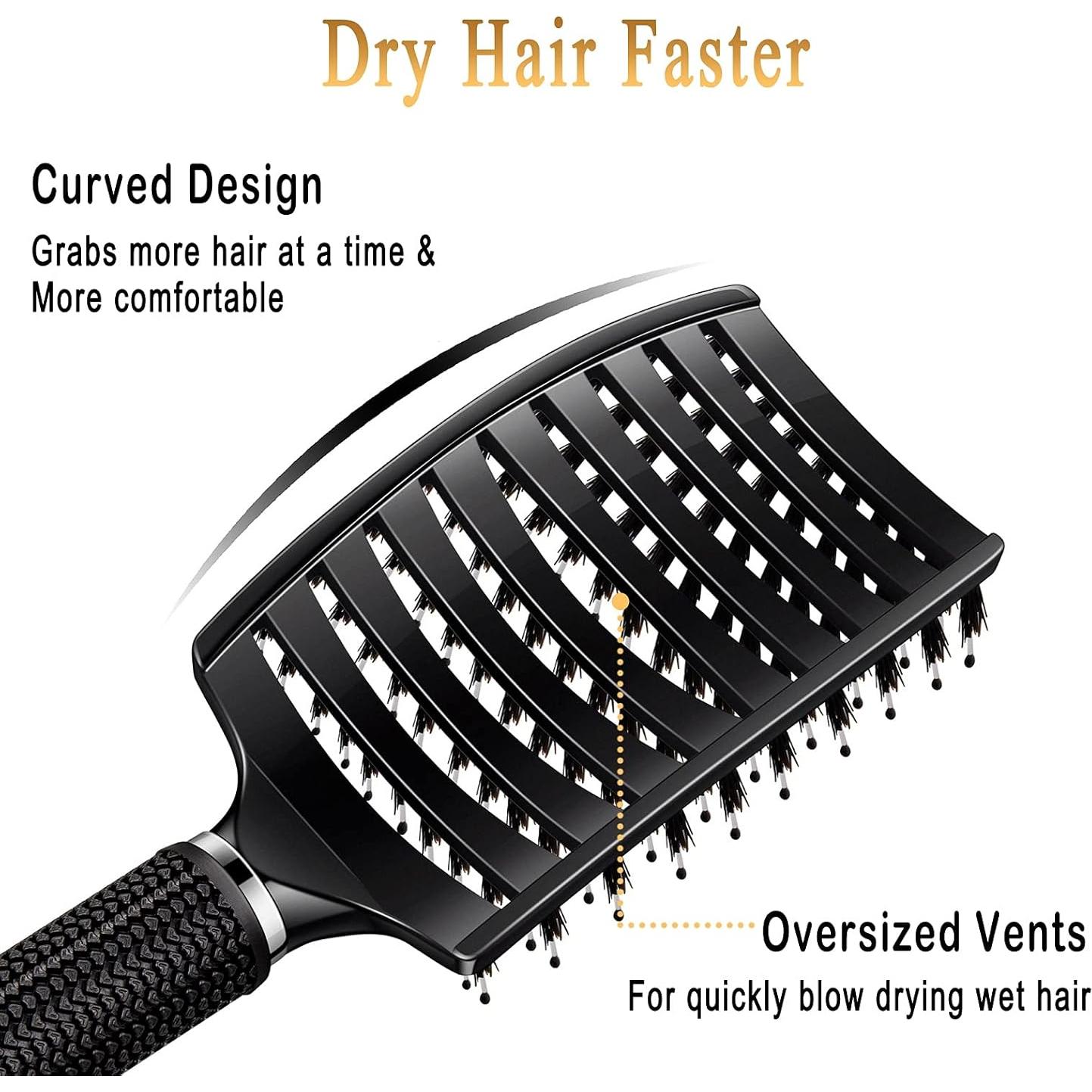 Cepillo Desenredante KTKUDY - Cerdas de Jabalí, Negro