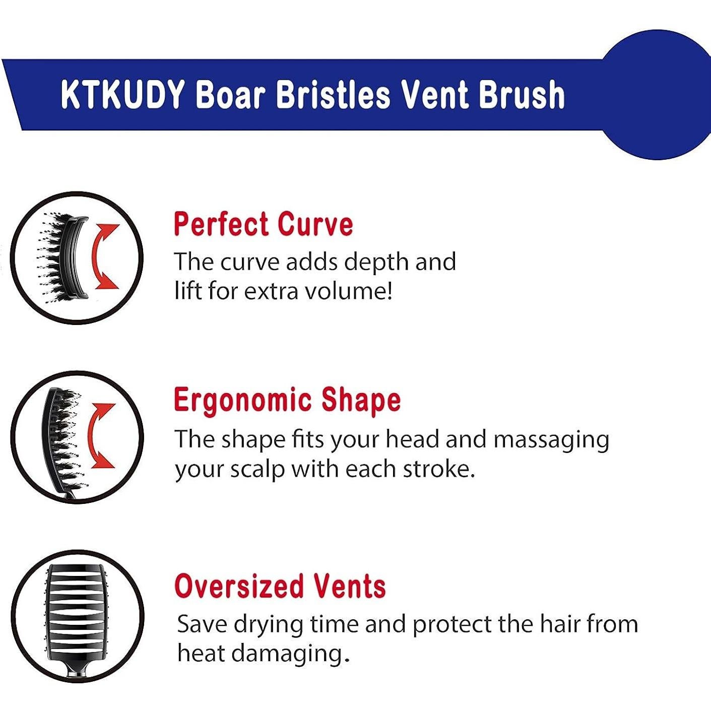 Cepillo Desenredante KTKUDY - Cerdas de Jabalí, Negro