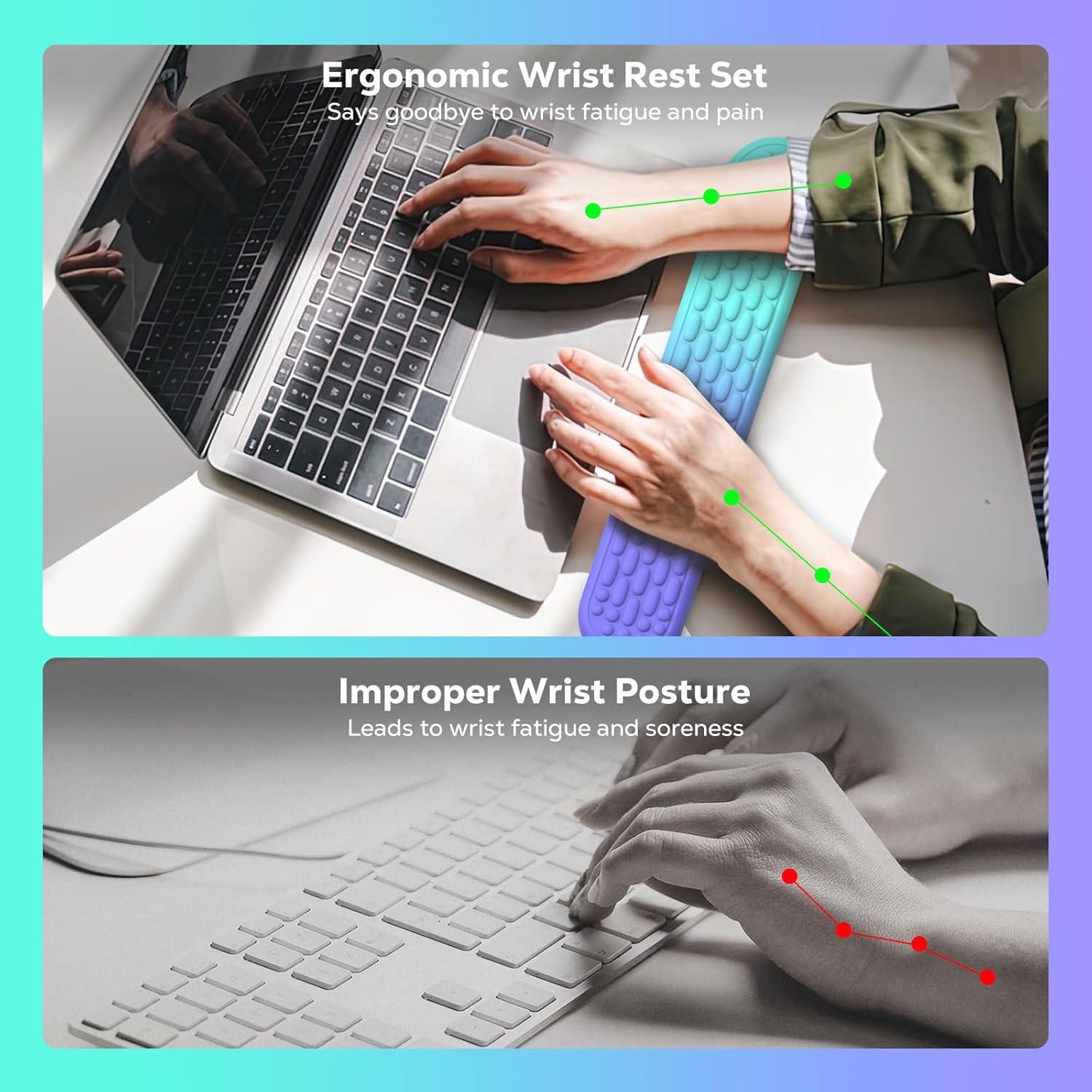 Reposamuñecas Ergonómico MoKo con Espuma Viscoelástica - Gradiente Púrpura Verde