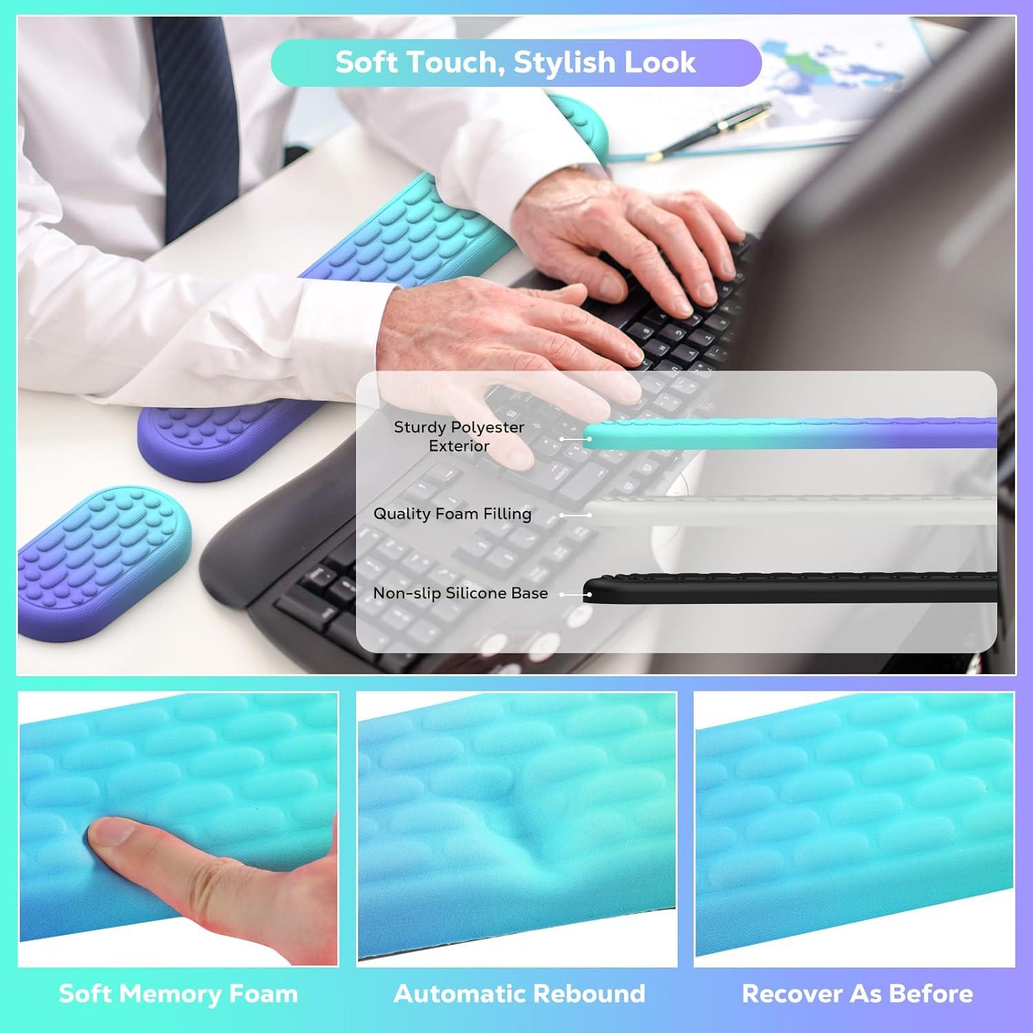 Reposamuñecas Ergonómico MoKo con Espuma Viscoelástica - Gradiente Púrpura Verde