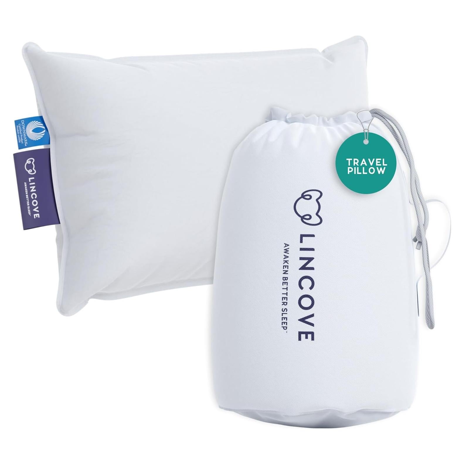 Almohada de Plumas Lincove para Viaje 33x46cm Hipoalergénica