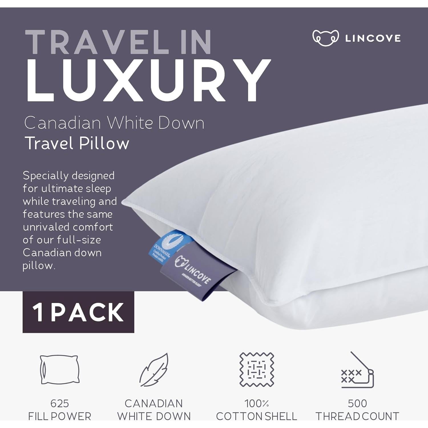 Almohada de Plumas Lincove para Viaje 33x46cm Hipoalergénica