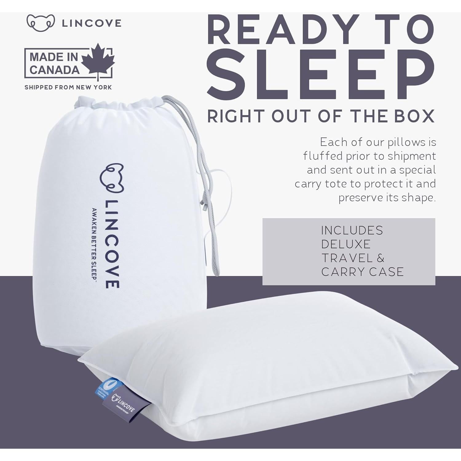 Almohada de Plumas Lincove para Viaje 33x46cm Hipoalergénica