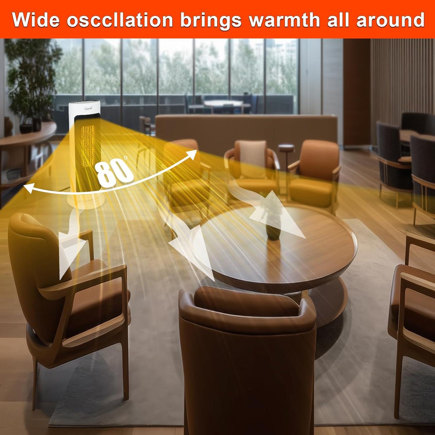 Calentador de Torre Cerámico CAYNEL 1500W Oscilante con Termostato