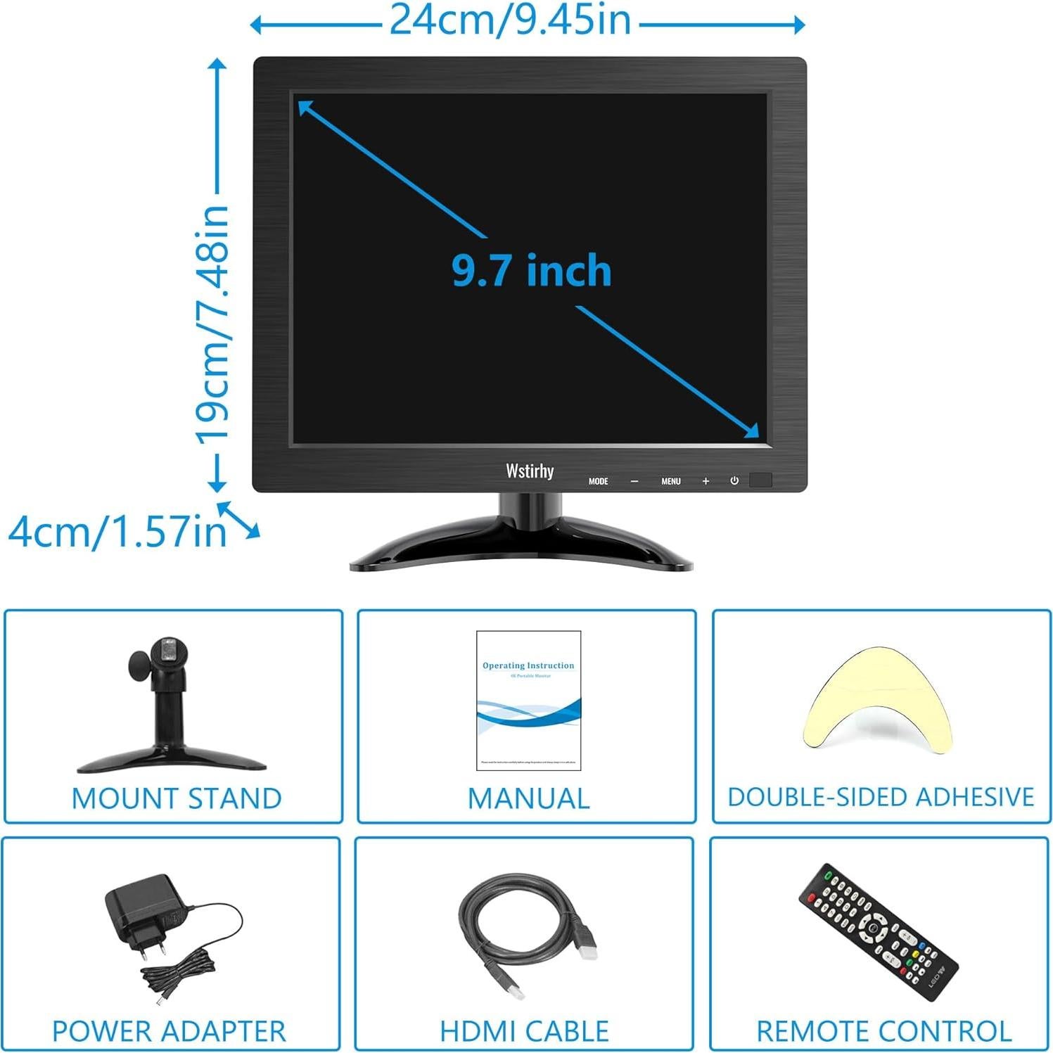 Monitor Portátil Wstirhy 9.7" 1024x768 HDMI VGA USB