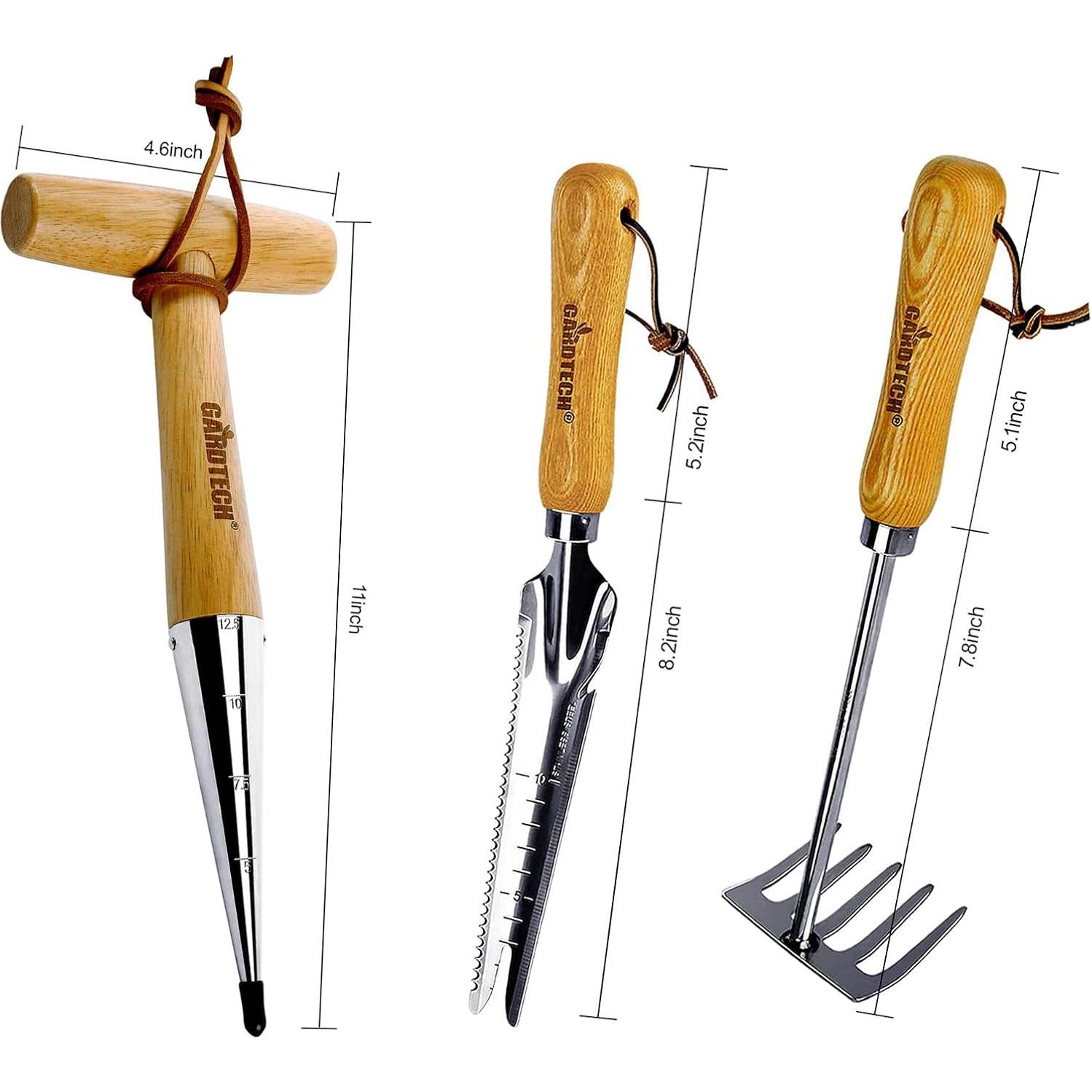 Juego de Herramientas de Jardín Gardtech - 3 Piezas de Acero Inoxidable y Madera