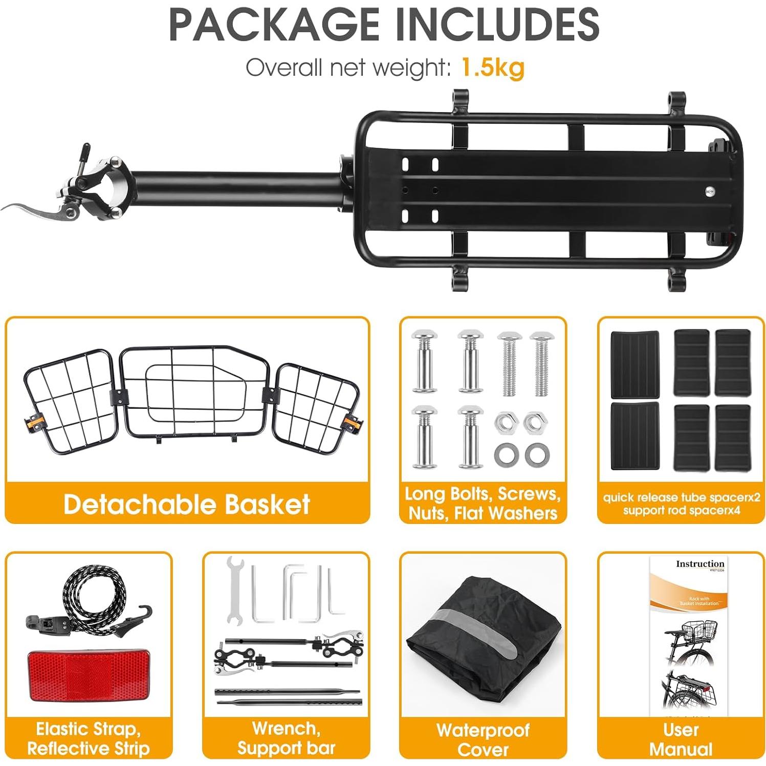 Portabicicletas trasero ANGGOER 165 LB con cesta desmontable