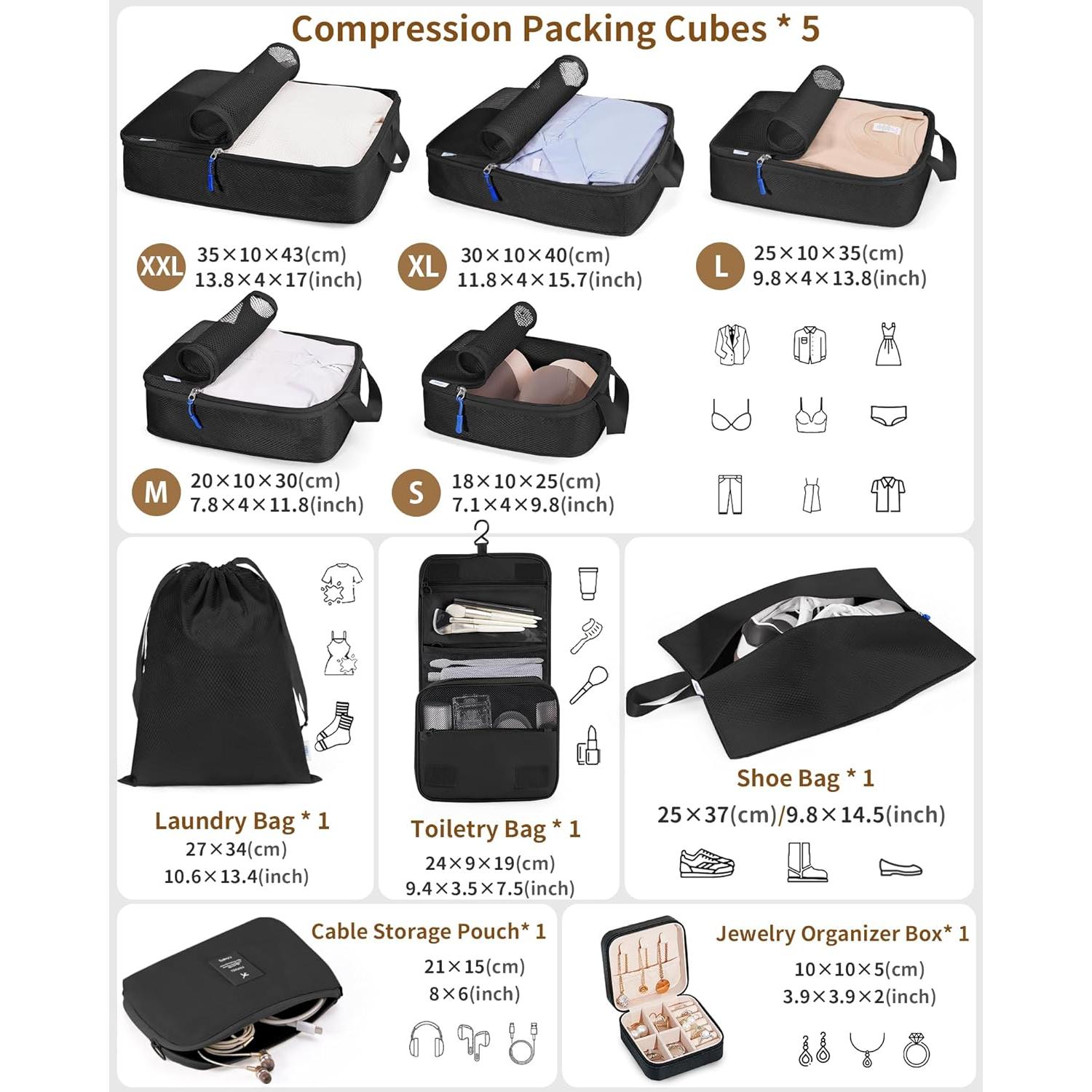 Cubos de Compresión TRMFUSA 10 Piezas para Empacar Maletas