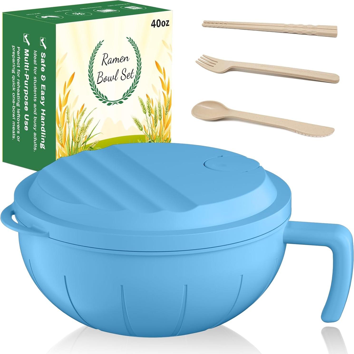 Set de Tazones de Ramen Steo Spce 40 oz con Utensilios Azul